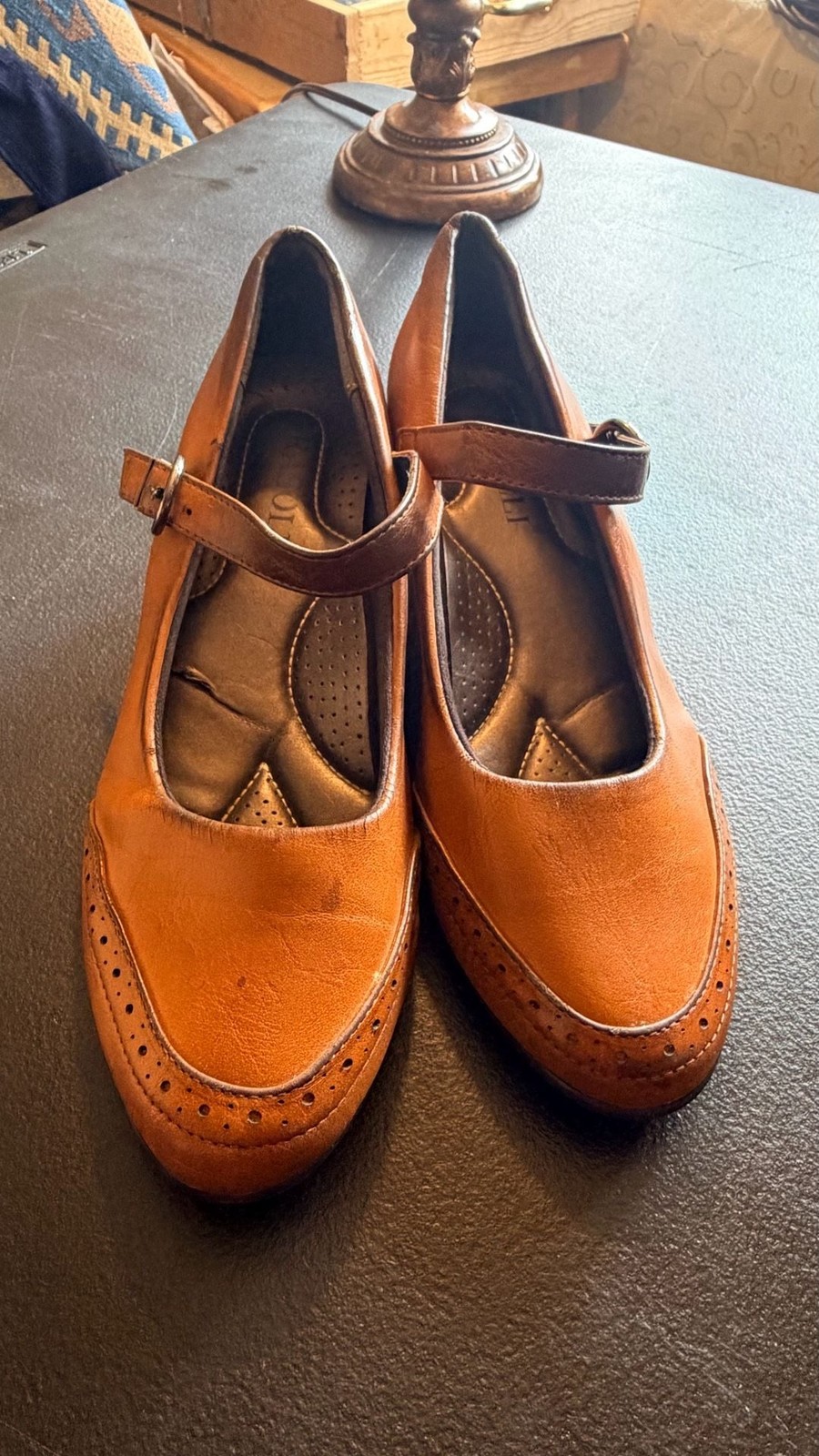 SoftWalk Women’s Size 8 Brown Leather Mary Jane Wedge Heels