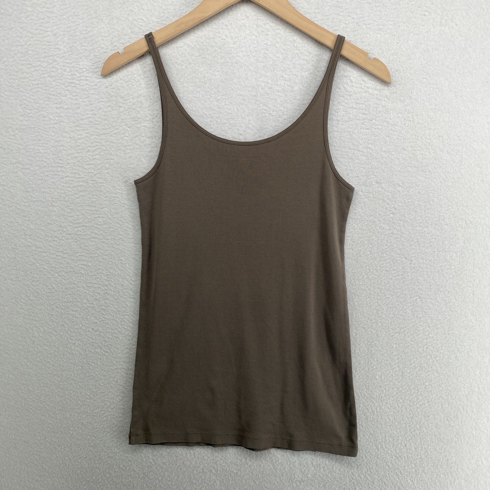 EILEEN FISHER Tank Top M Organic Cotton Ribbed Jersey Cami Slim Scoop Neck Brown