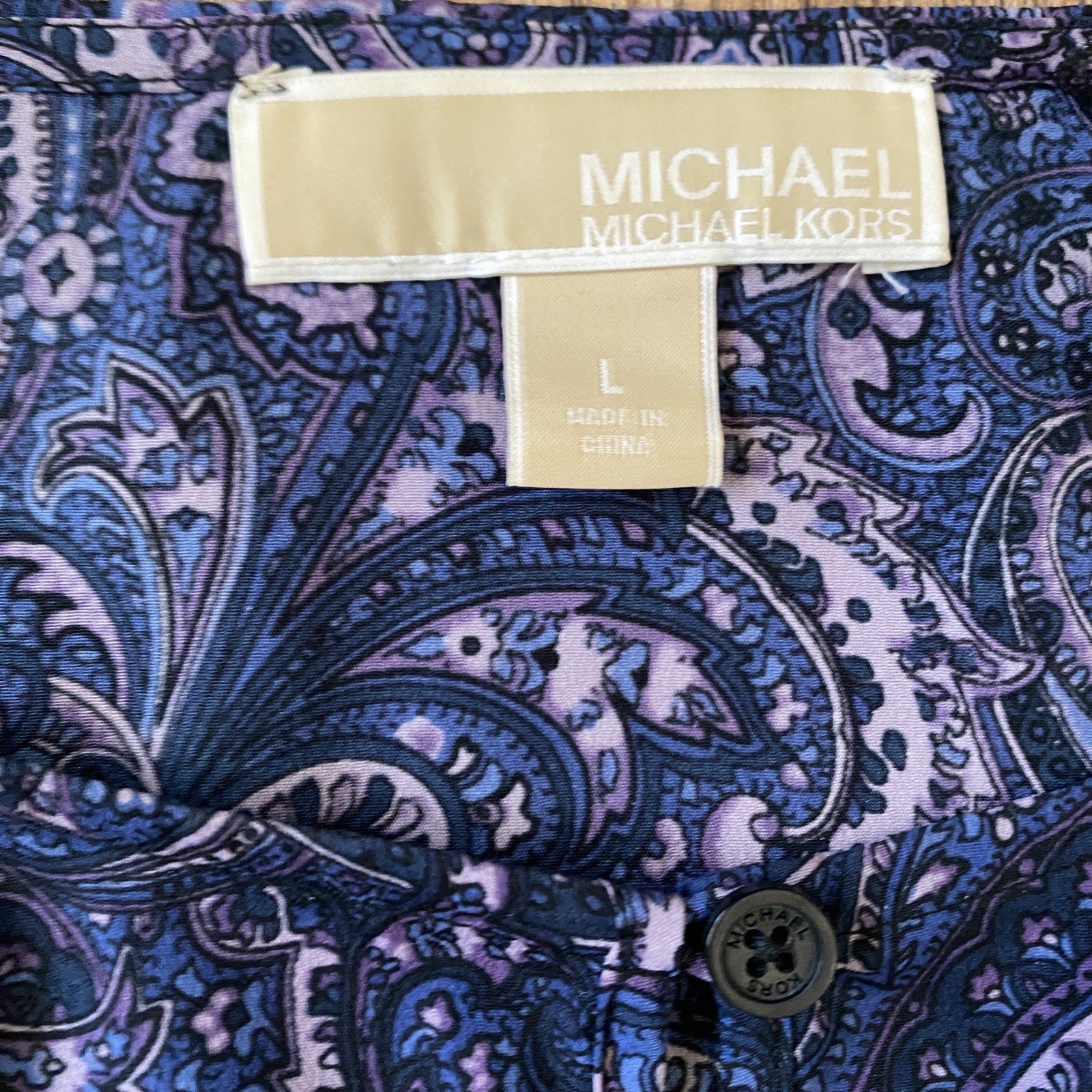 MICHAEL KORS Purple Blue Paisley Blouse Drawstring Waist Batwing Dolman Sleeve L