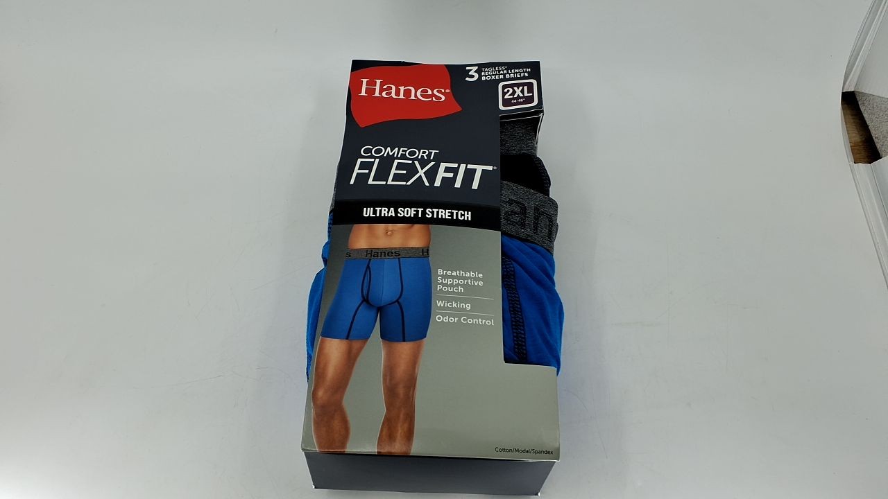 Hanes 3-Pack Men’s Comfort Flex Boxer Briefs, XX-Large, Blue/Black