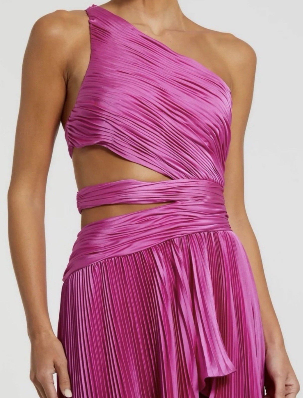 Mac Duggal Fuchsia One-Shoulder Asymmetric Pleated Ruffle Cutout Maxi 4