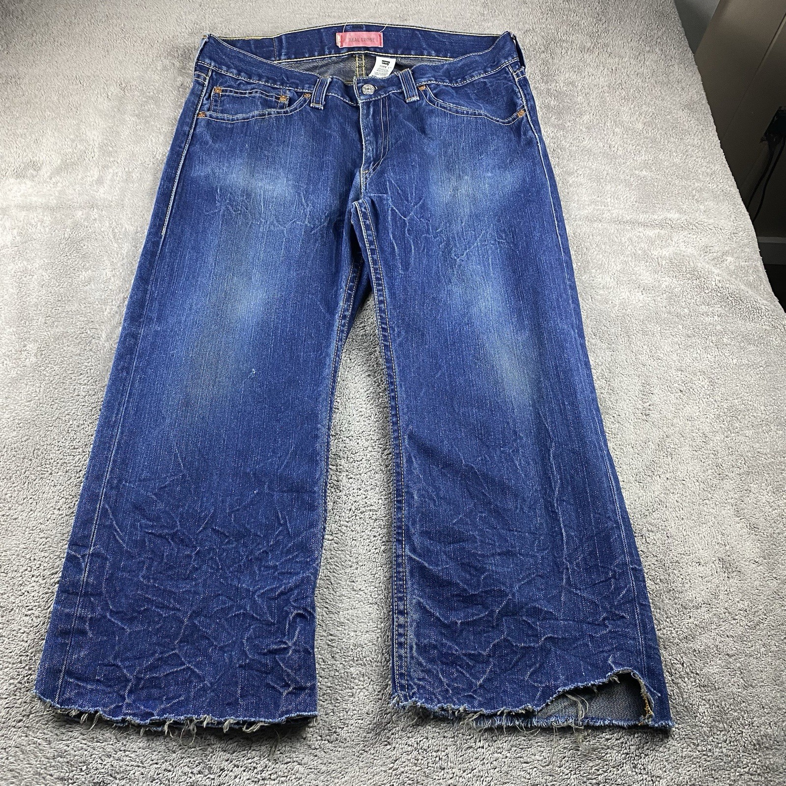 Levis TYPE1 Real Loose Jeans Mens 38×26 Blue Medium Wash Raw Hem Y2K Vintage