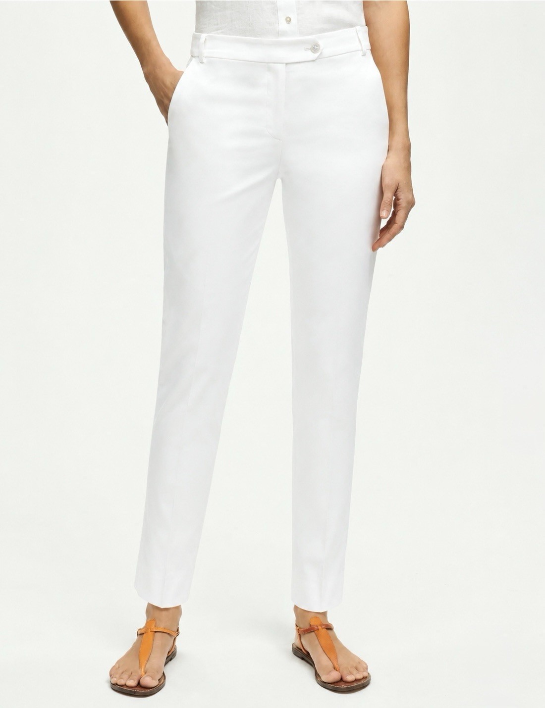 Brooks Brothers Stretch Cotton Pinpoint Oxford Cropped Pants White Size 10