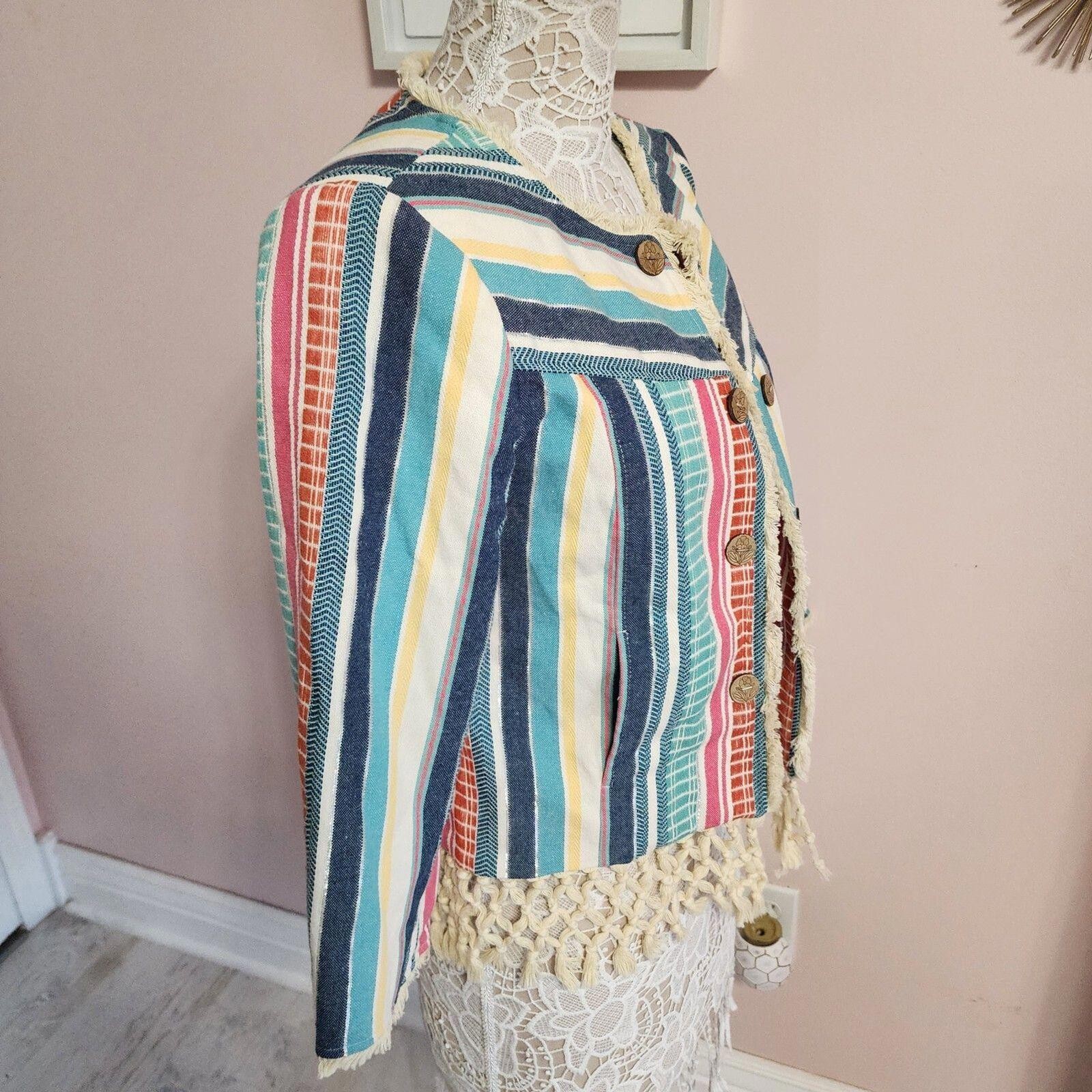 NWOT Multiples Colorful fringe jacket light weight fun open no closure S