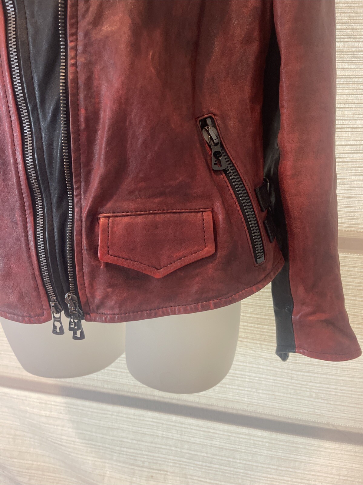 Benheart Limited Edition Red/Blk Moto Leather Jacket Made Italy Sz. 44 US 6 NWOT