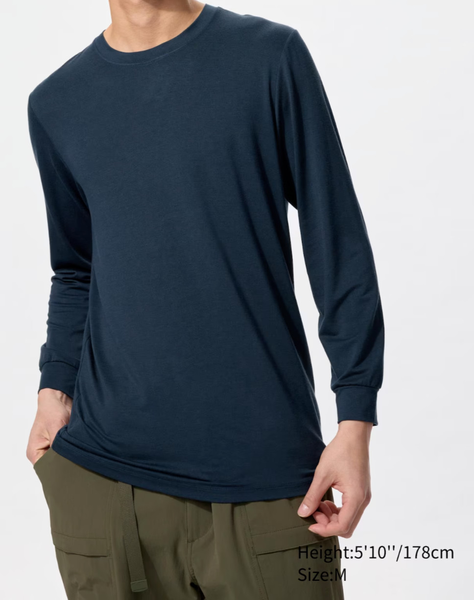 Men HEATTECH Crew Neck Long Sleeve T-Shirt UNIQLO Heat-generating material