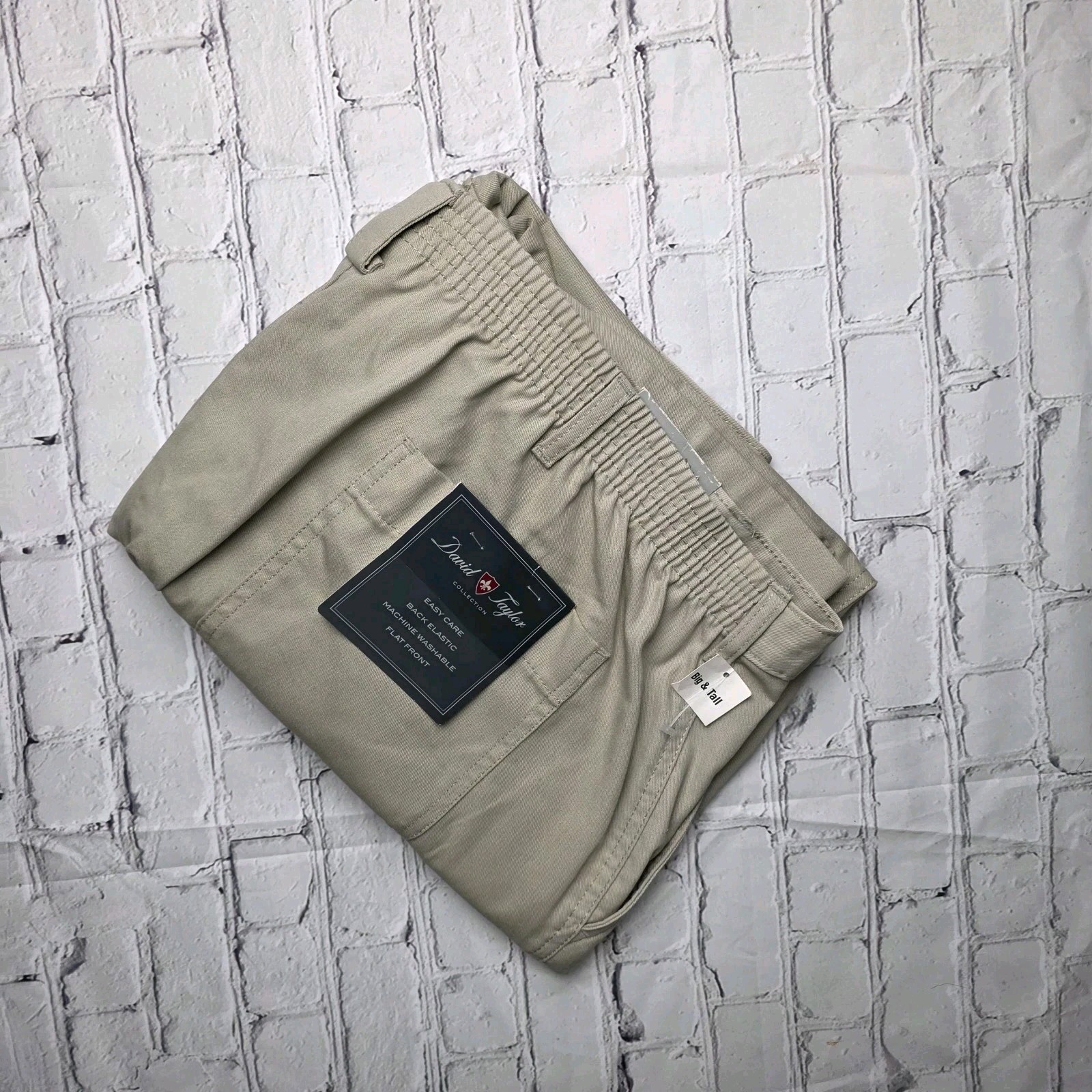 David Taylor Men’s 46×39 Big & Tall Beige Flat Front Golf Pants