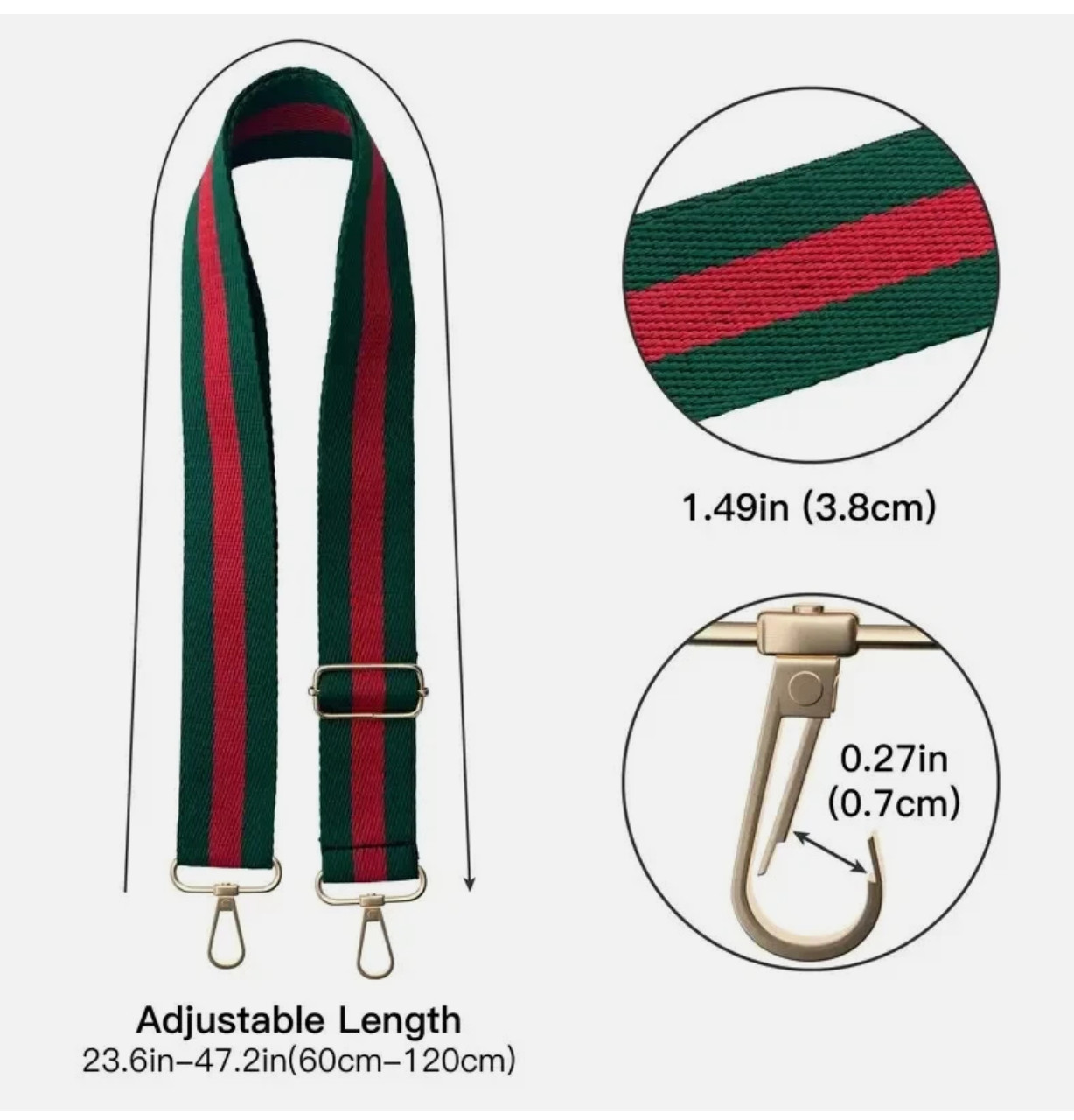 Replacement Web Green & Red Strap W/Silver Tone Hardware For Designer Bags NWT