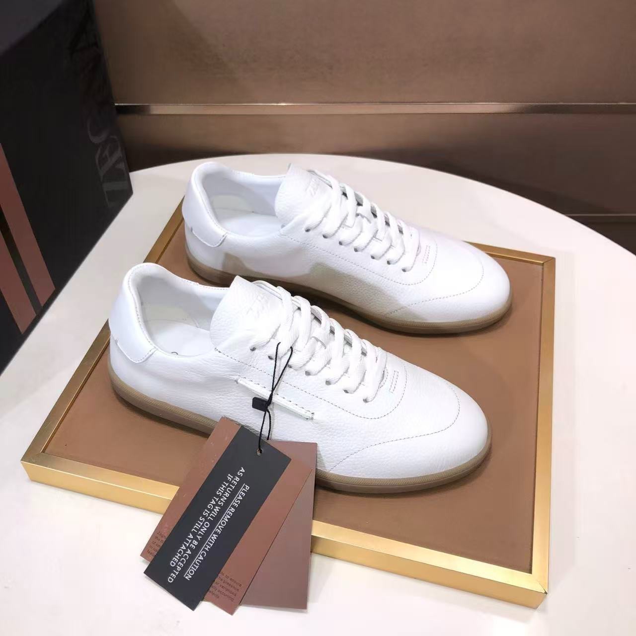 Zegna Oasi 232 Mens Pebbled Leather Casual Sneakers White Size 38-45
