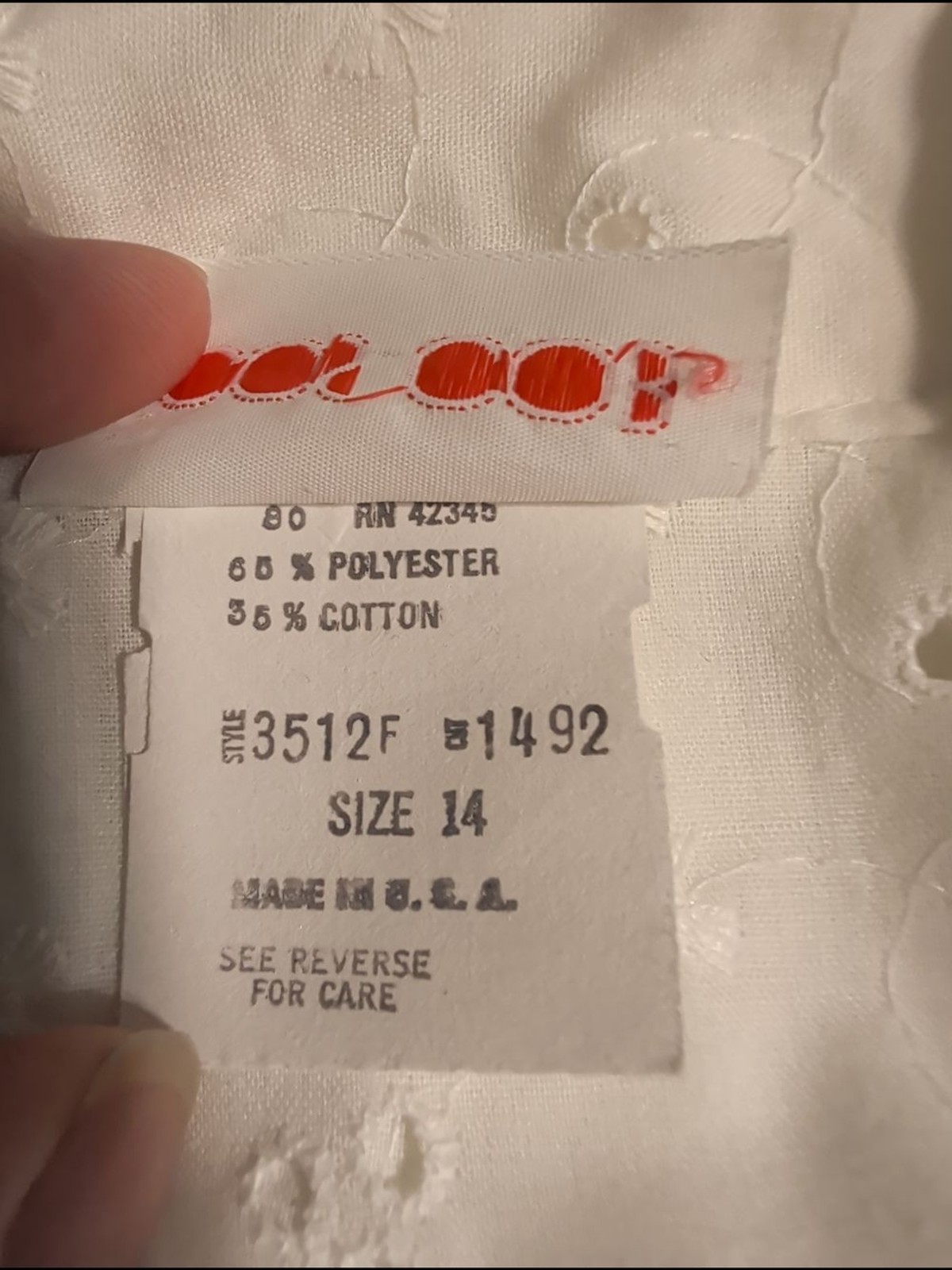 Vintage Cos Cob White Eyelet Short-Sleeve Button-Down Shirt