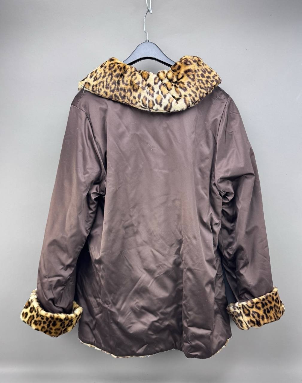 Dennis by Dennis Basso Womens Brown Leopard Print Double Sided Faux Fur Coat M