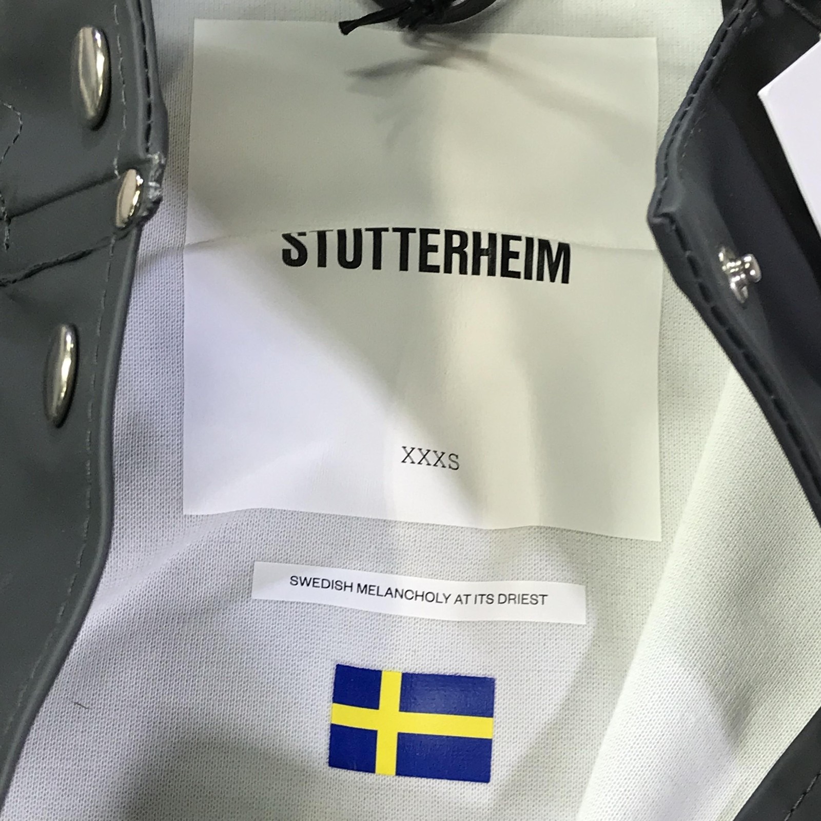 Stutterheim Mosebacke Rain Coat Womens XXXS Charcoal Gray Hooded Waterproof