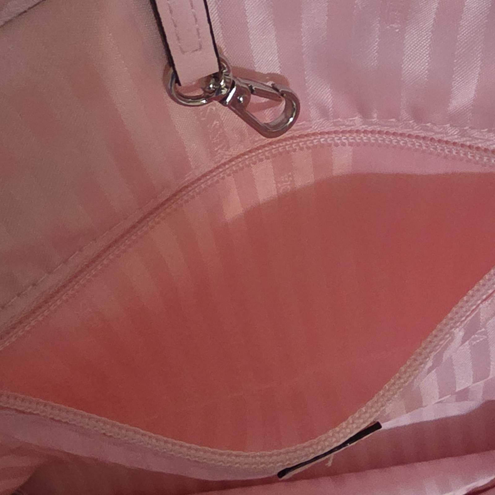Victoria’s Secret New York Pink Striped Large Tote Bag, Chain Straps, Charm