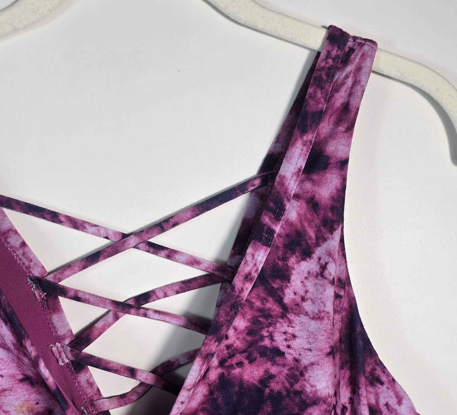 ZeroXposur Purple Gray Tie Dye V-Neck Sleeveless A-Line Dress Pockets L/G