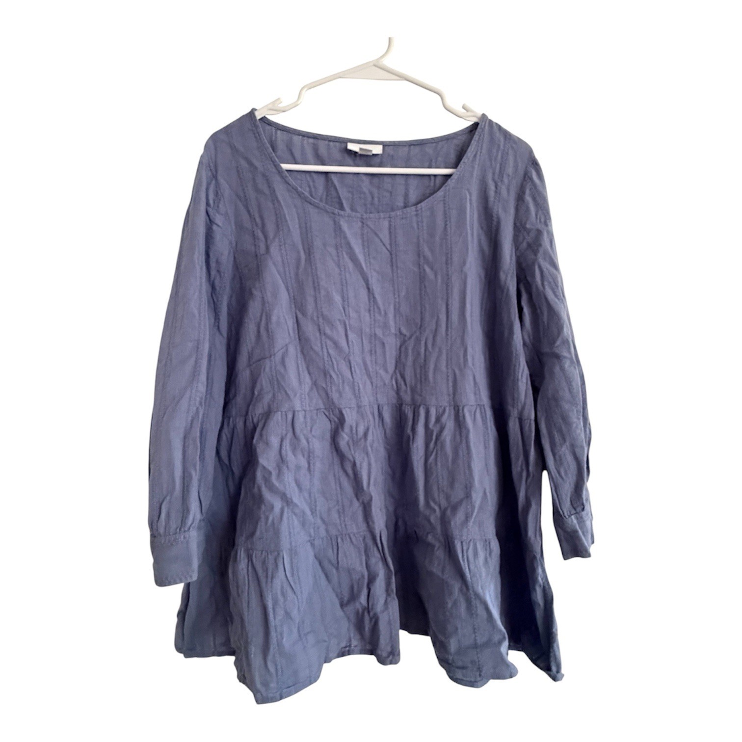 J. JILL Blue Periwinkle Textured Peasant Tunic Blouse 100% Cotton Sz M