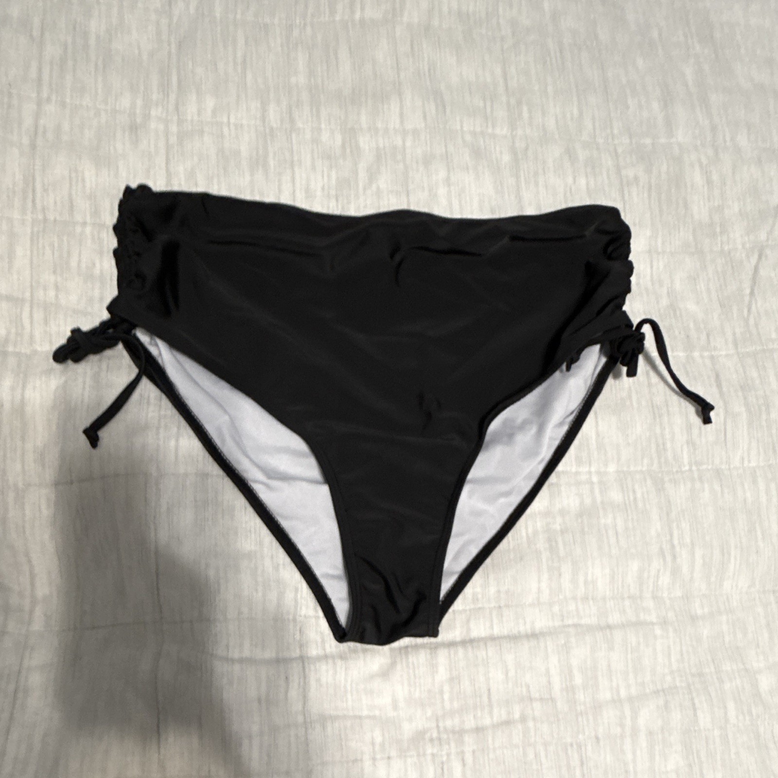 Womens Black Solid Side Tie Bikini Swim Bottom XL Regular Lined Stretch