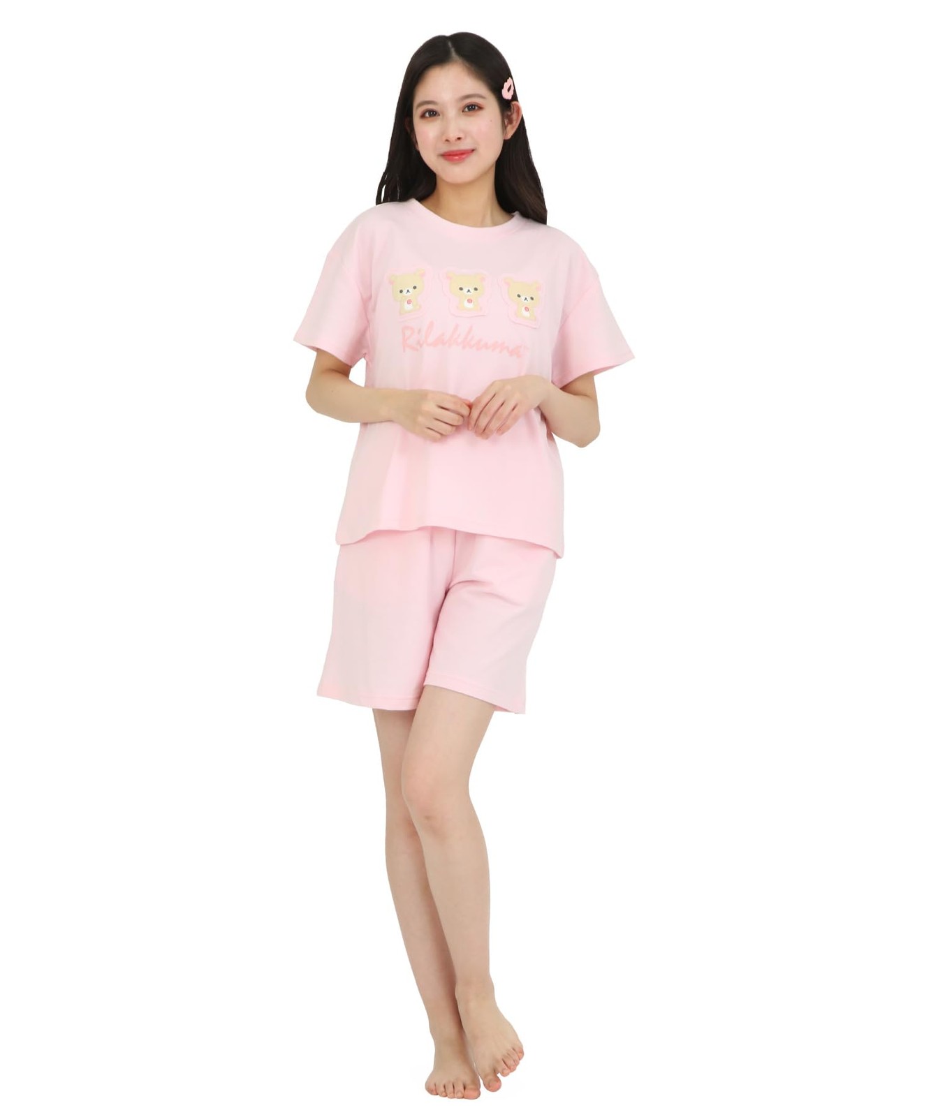 Korilakkuma Roomwear Mini Fleece U-Neck Ladies Short Sleeve Shorts Pink/M