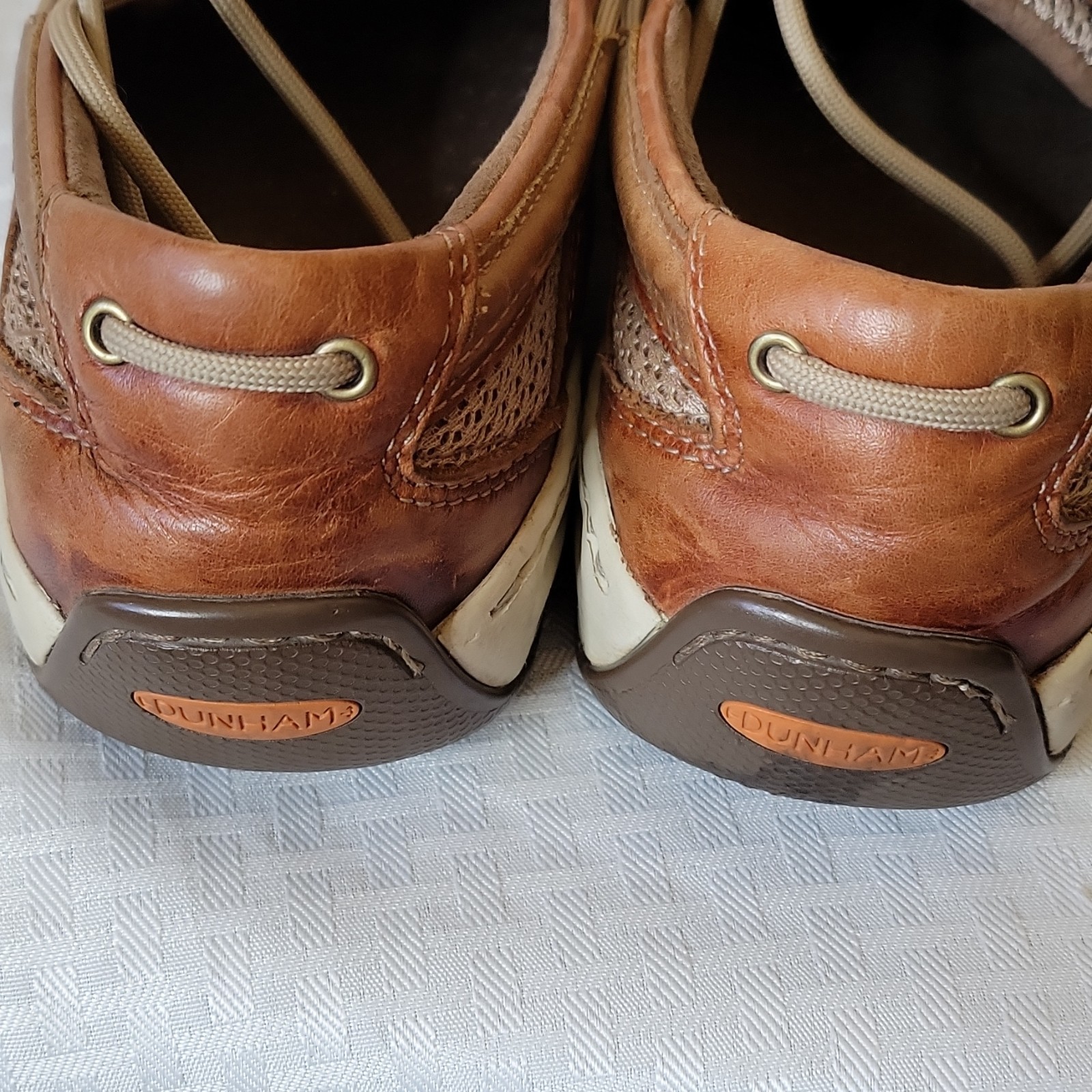 Dunham Men’s Brown Leather Mesh Boat Shoes Lace Up US 6.5 EE Rubber Sole