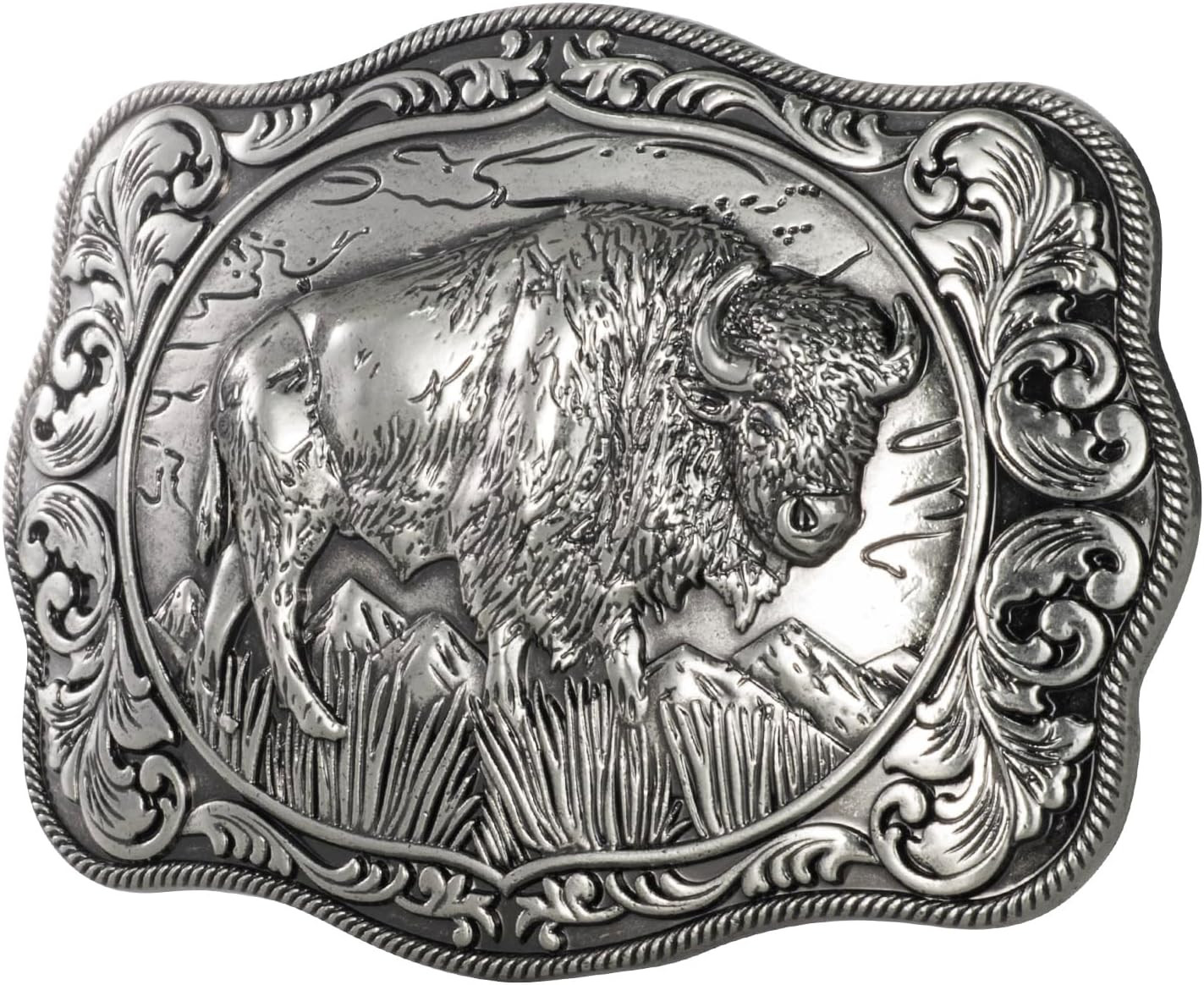 West style Bison Vintage Rectangle Buffalo Belt Buckle Scaloped Buckle