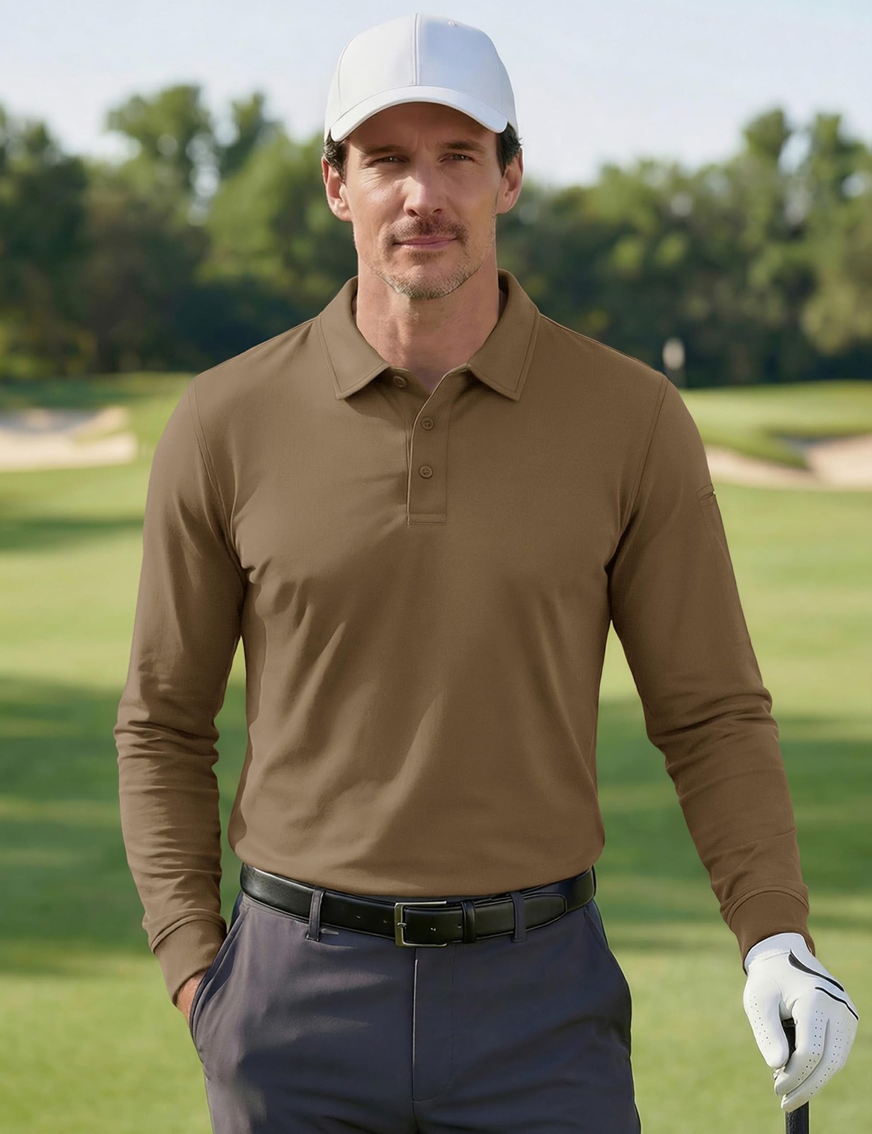 Mens Long Sleeve Polo Shirts Quick Dry Performance Breathable Casual Work Golf T