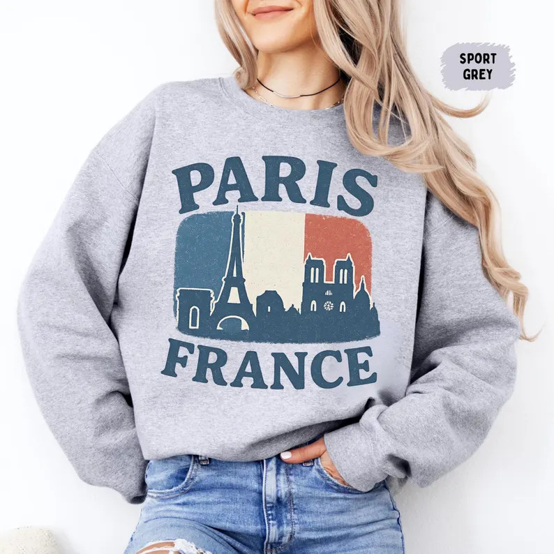 Vintage Paris France Sweatshirt Eiffel Tower City Travel Top