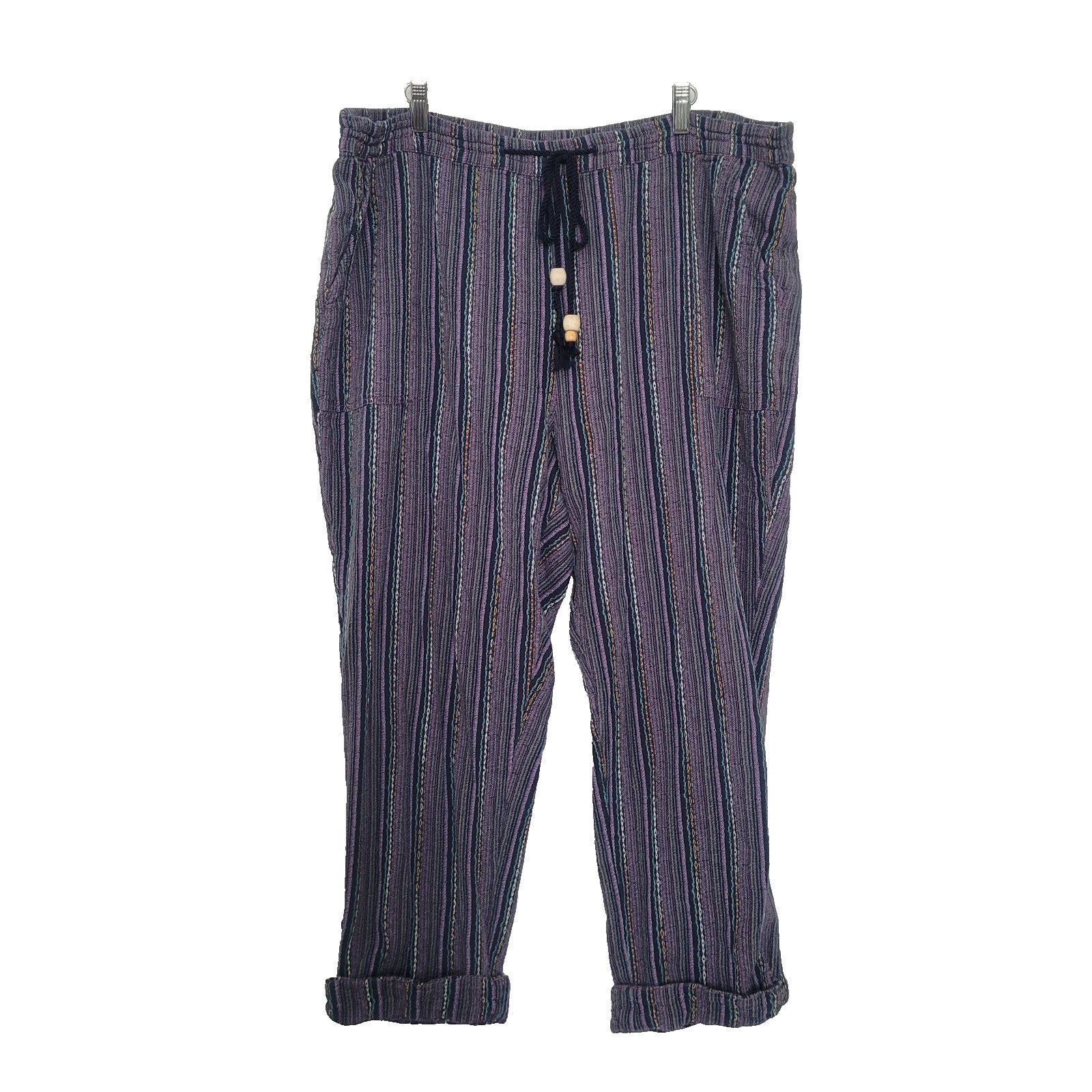 Sundance Woven Gauze Drawstring Roll Cuff Pants Size XXL Boho Hippie Festival