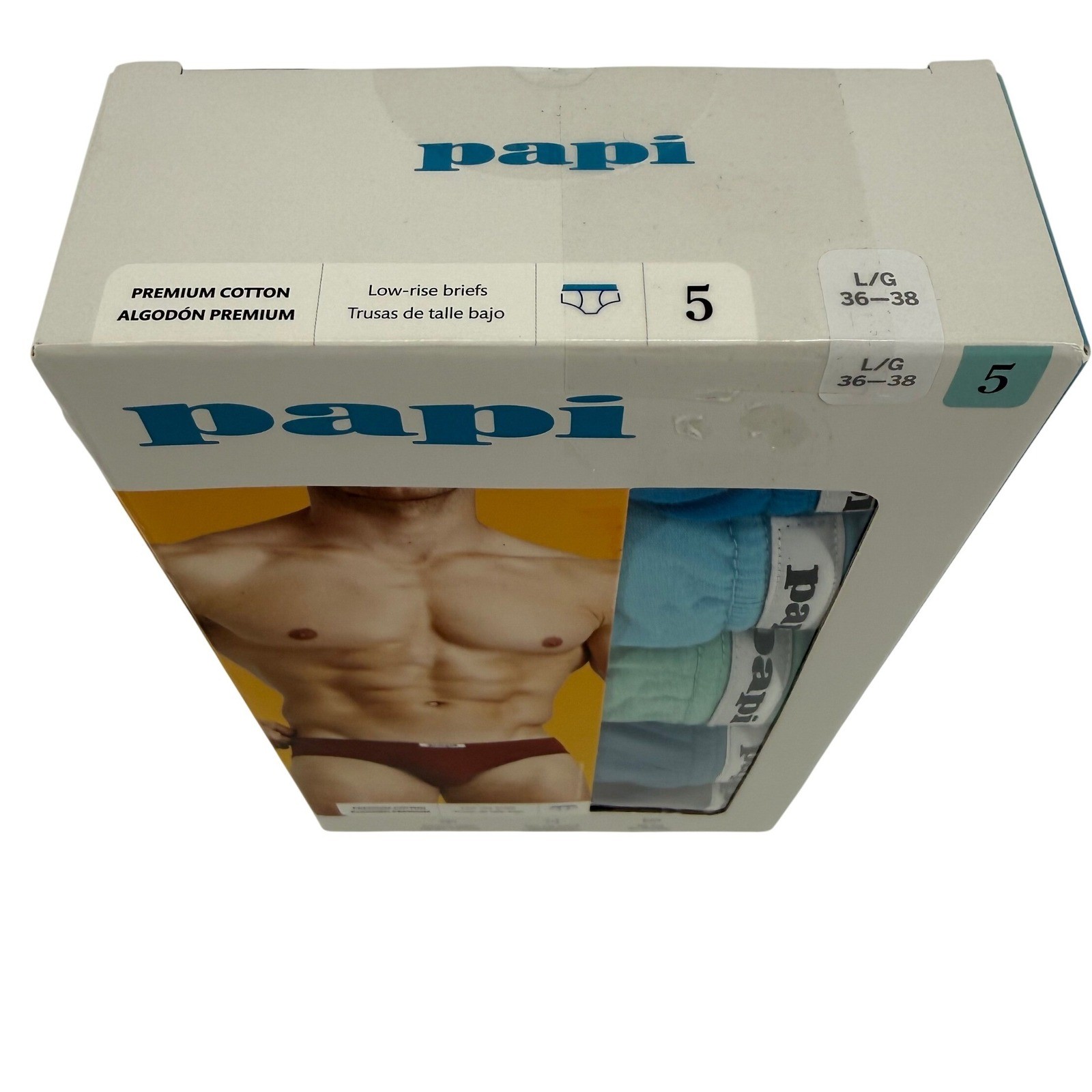 Papi Mens 5-Pack Premium Cotton Low-Rise Briefs Blue Green Size Large 36-38 NEW