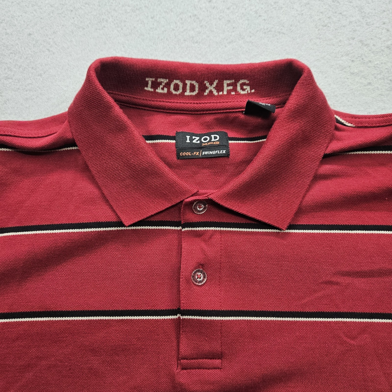 Izod XFG Men’s XL Red with Black and White Stripes L/S Polo Shirt