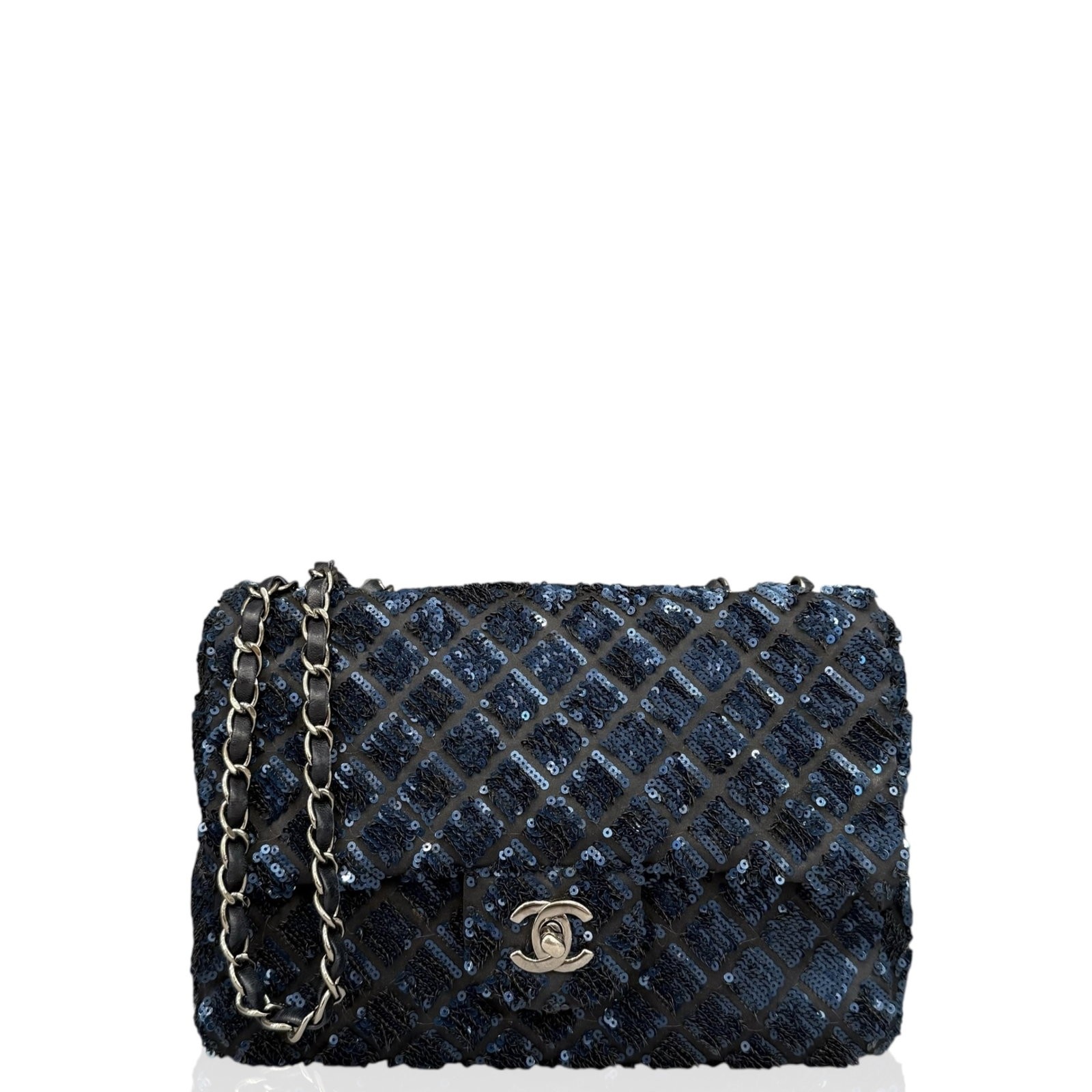 Chanel Medium Single Flap Blue Sequin Lambskin Satin (jx030926a7)