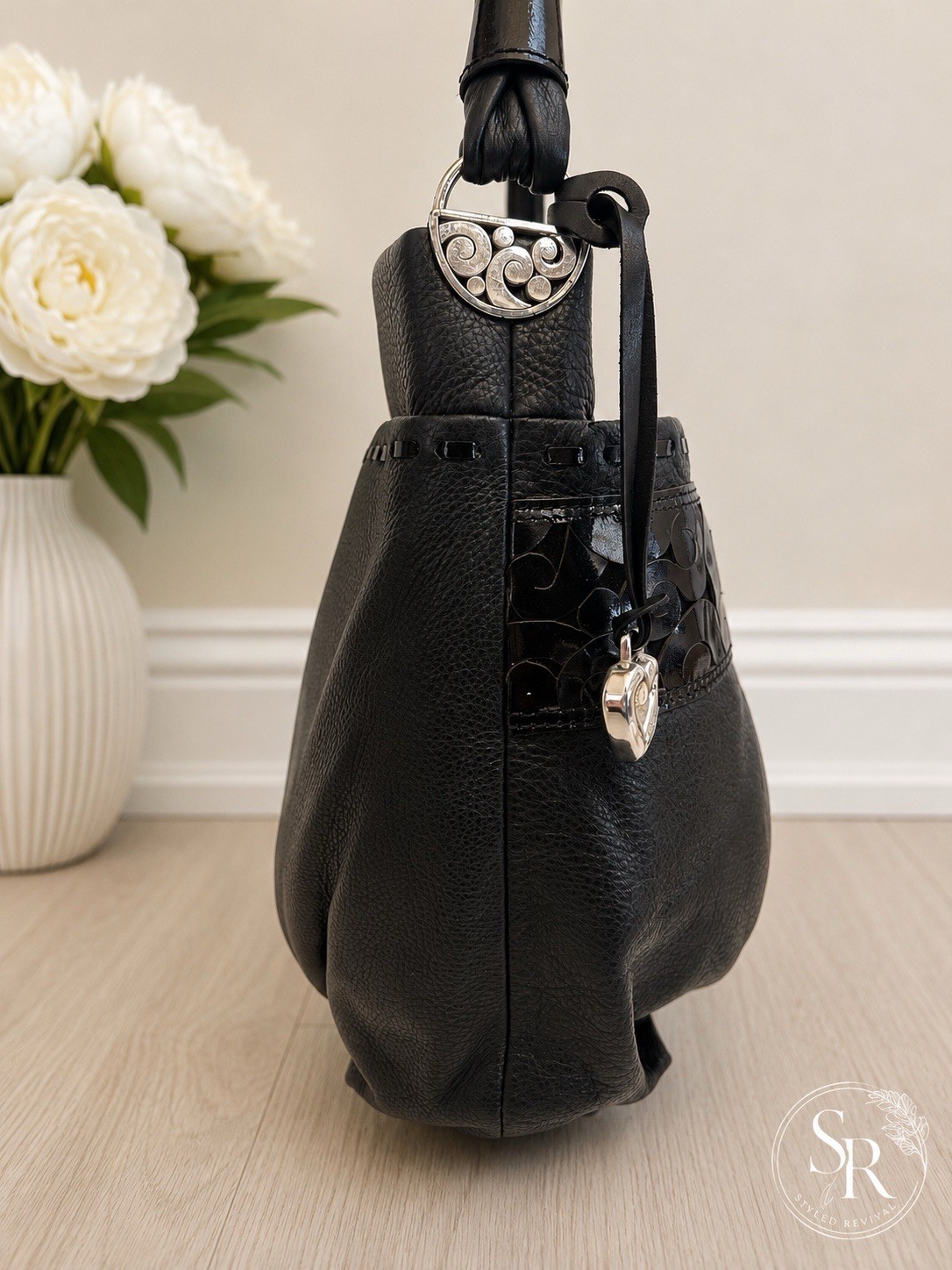 Brighton Rhumba Cut Out Scroll Leather Shoulder Bag Dust Bag MSRP $350