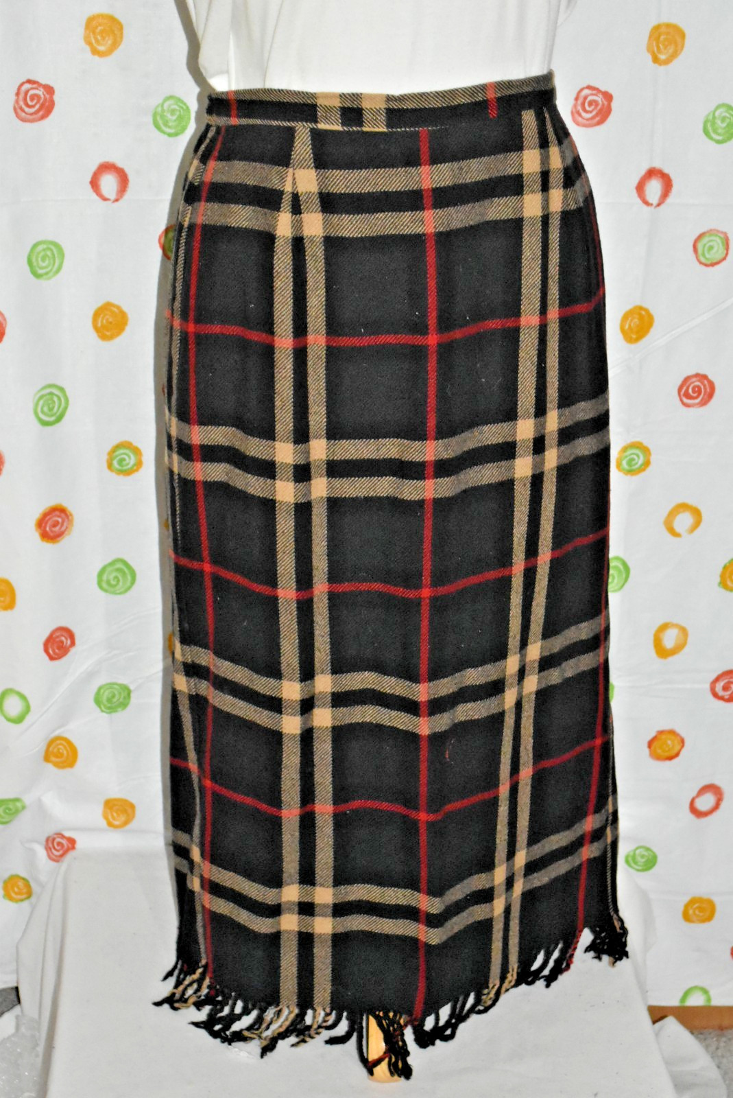 Vintage 1990’s WOMENS Sz 12 Requirements wool blend black plaid maxi skirt EUC