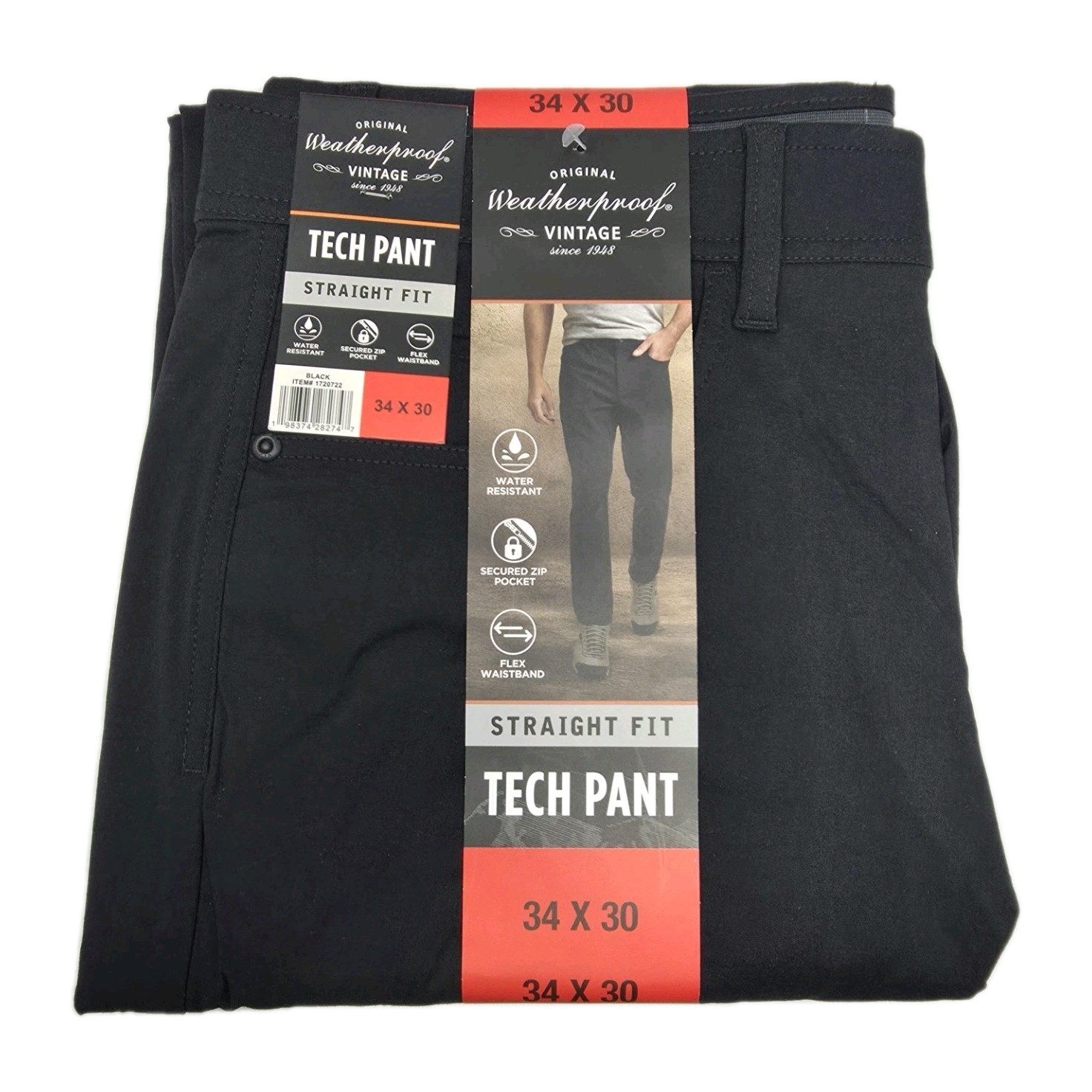 Weatherproof Men’s 34×30 Straight Stretch Tech Pant Flex Waistband Zip Pocket