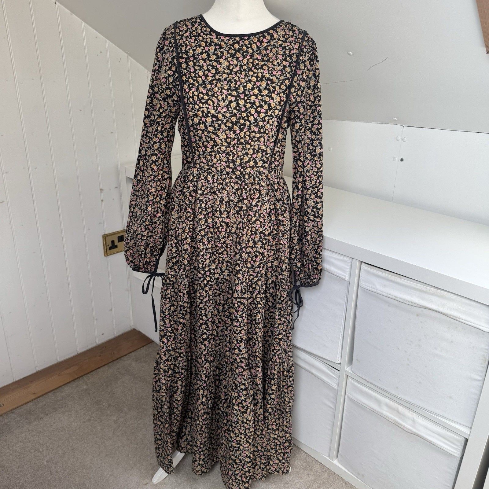 Christy Dawn Dress Size S Pink Cream Ditsy Floral Tiered Maxi Prairie Tallulah