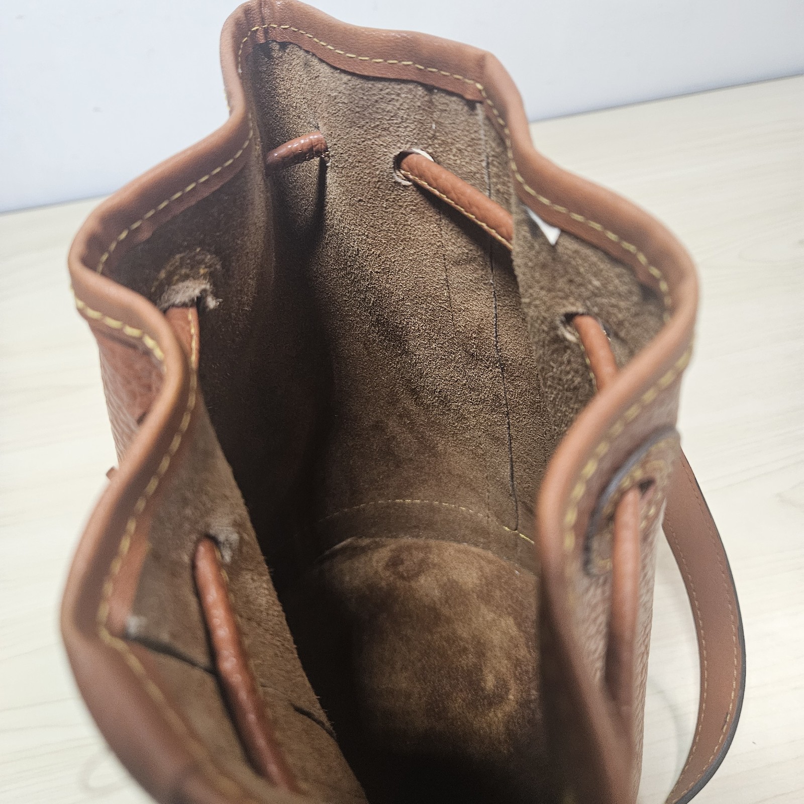 Vintage Dooney Bourke Drawstring Bucket Bag Brown All Weather Leather AWL