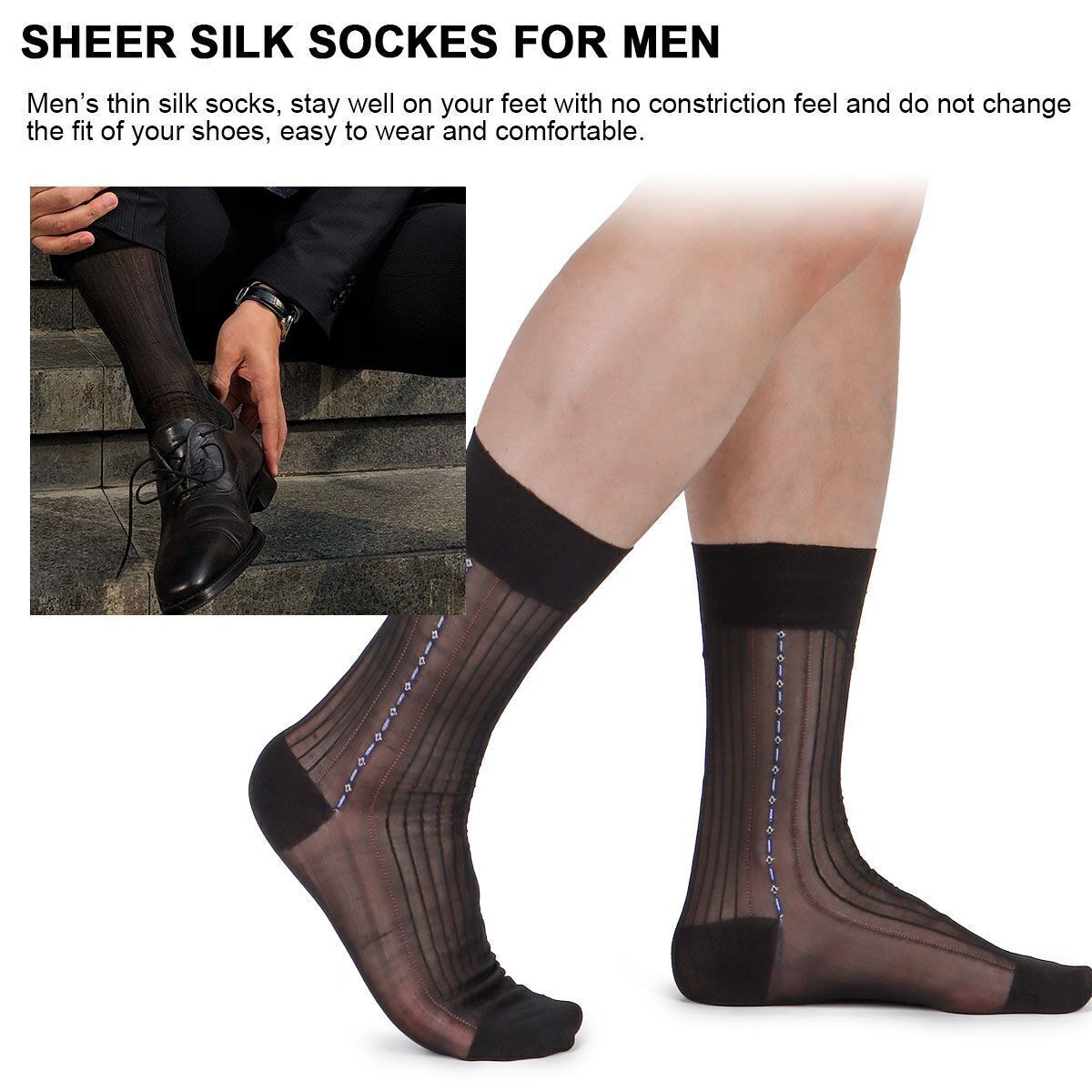 1/3/5 Pairs Men Ultra Thin Dress Socks Silk Sheer Business Work Socks Soft Nylon