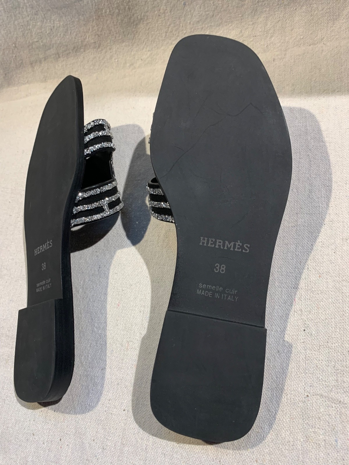 HERMES Black Oran Sandals Crystals Jeweled Rhinestones Rare Limited Edition EU38