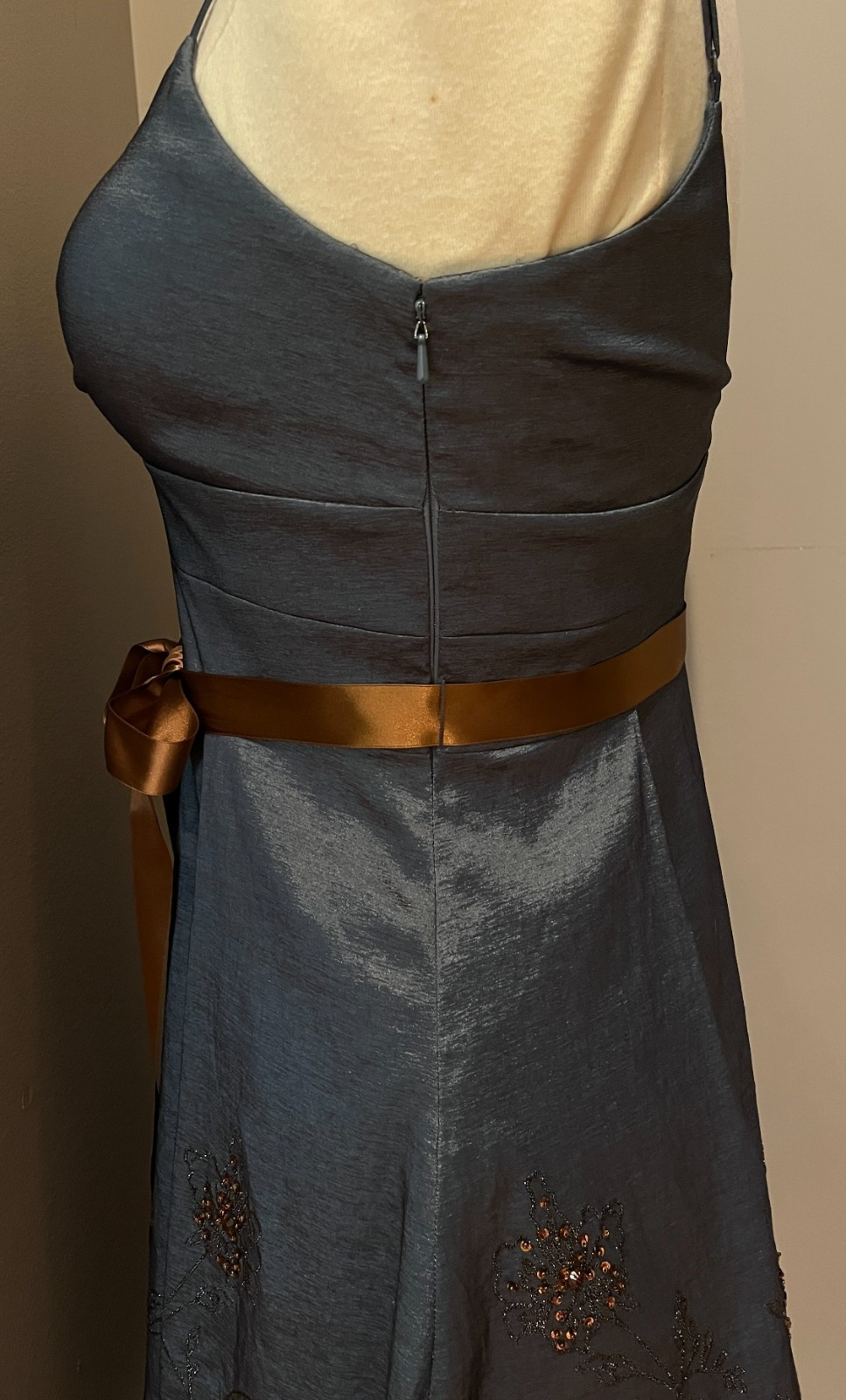 OC by Oleg Cassini-Blue w/ Sparkly Copper Embroidery-Cocktail Dress-Size 4.
