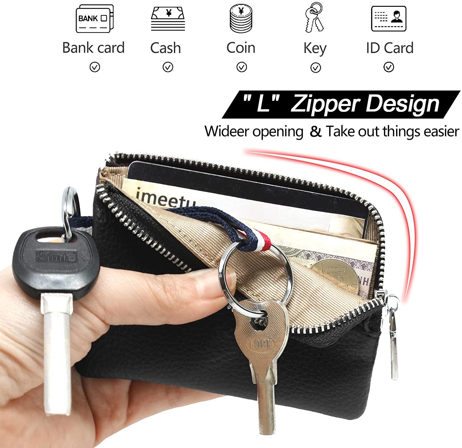 Leather Coin Purse Wallet Mini Keyrings Change Pouch Card Holder for Men Womens