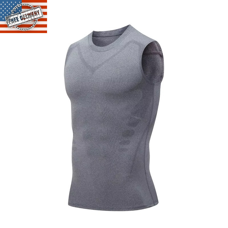 Men Compression Shirt Version Ionic Shaping Sleeveless Vest Sport Tank Top S-2XL