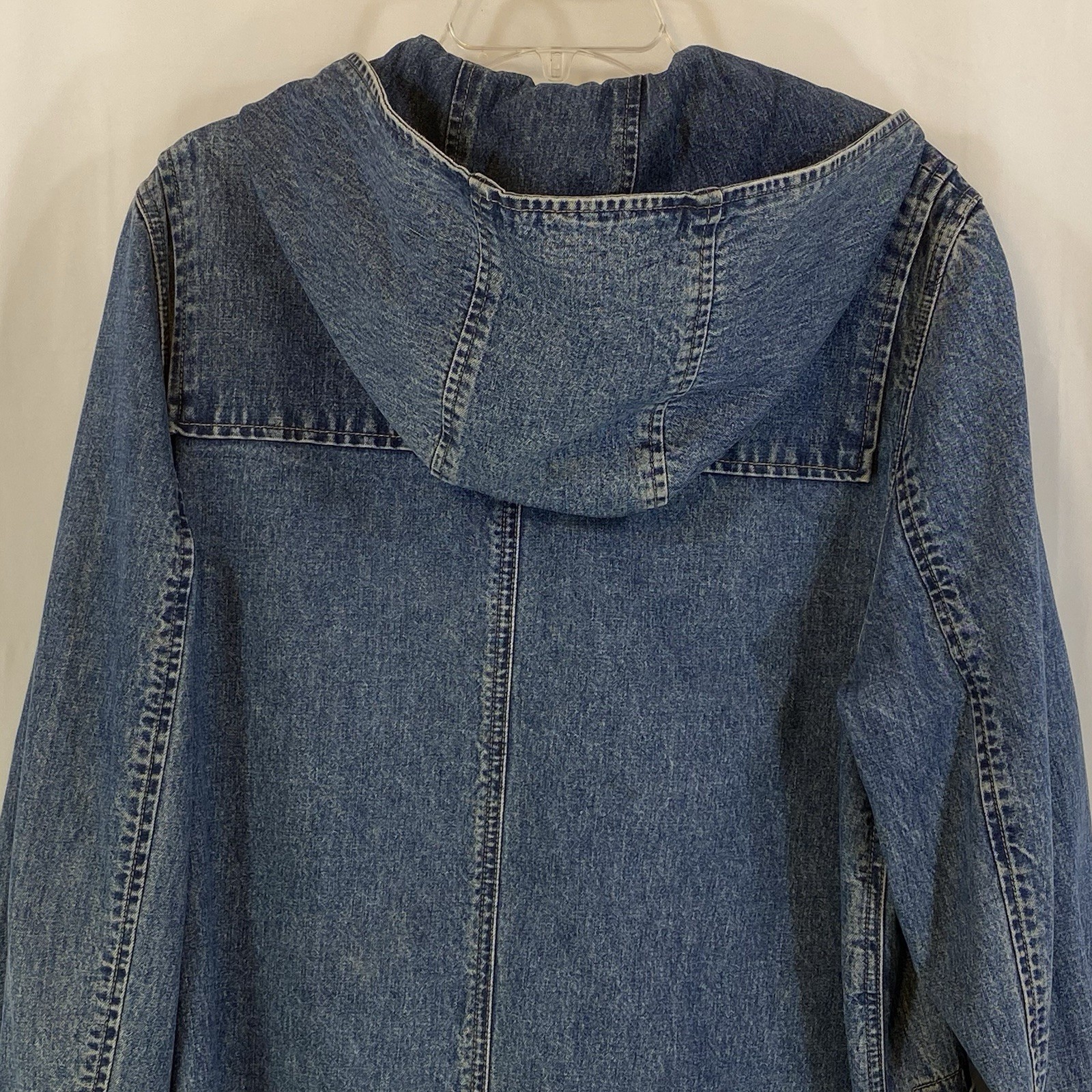 Vintage Ralph Lauren Denim Hooded Duster Jacket Chore Coat Toggle Womens M