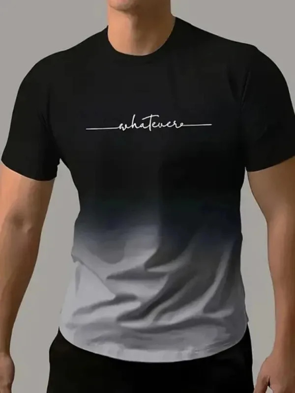 Men’s Vintage Gradient Print Casual Tee Shirt Breathable Polyester O-Neck