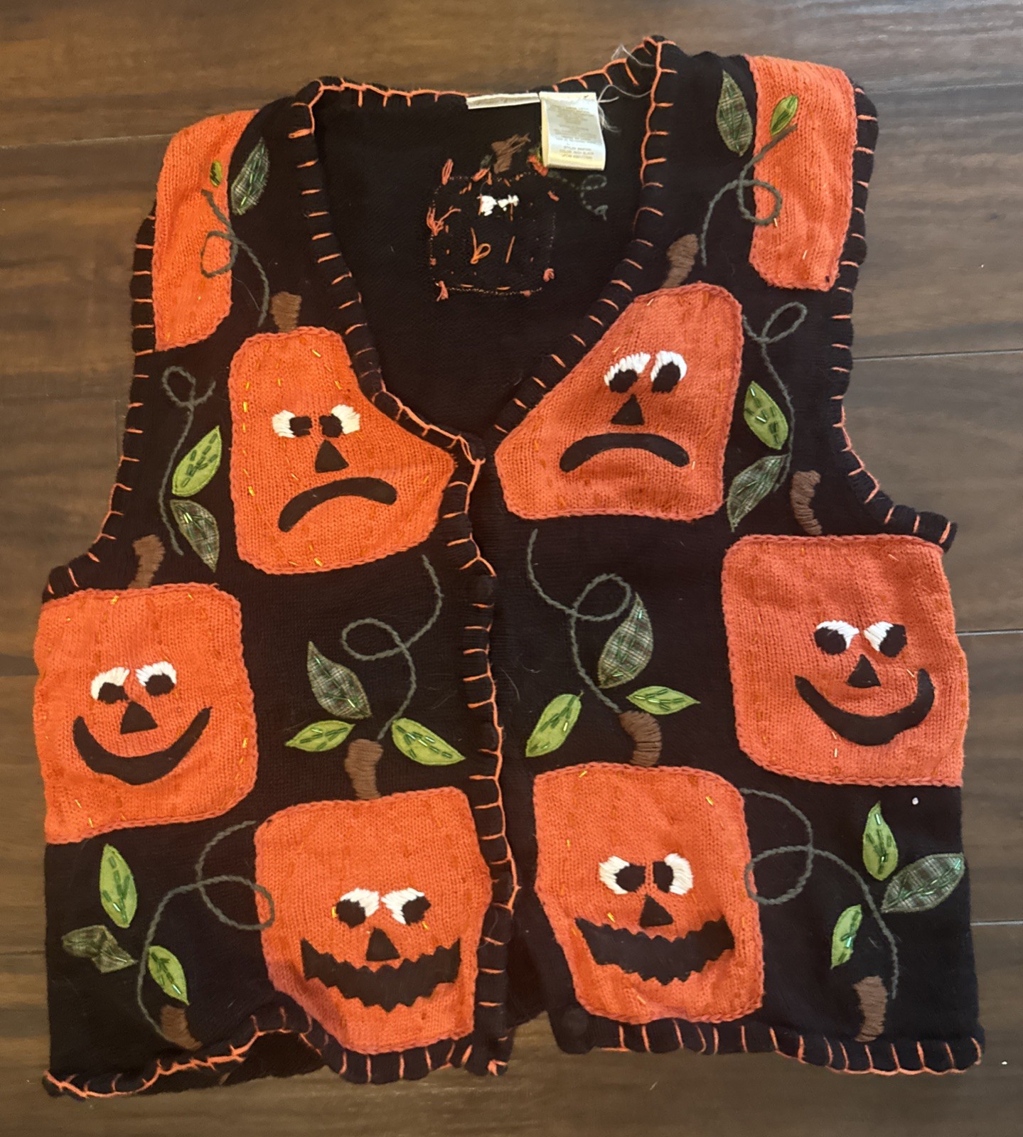 Vintage Bobbie Brooks Halloween Pumpkins Teacher Sweater Vest Jack O’ Lanterns