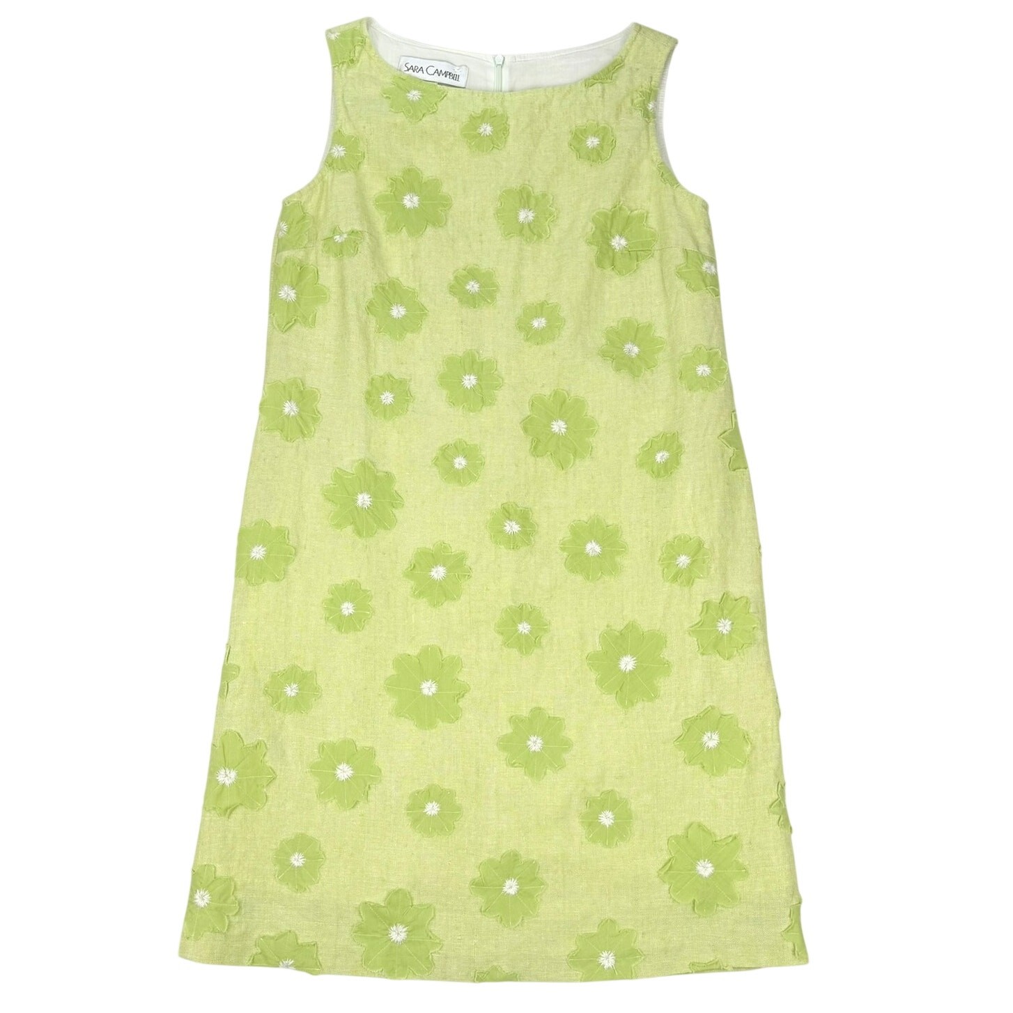 Sara Campbell Linen Blend Floral Shift Dress Made in USA Lime Green Size 6