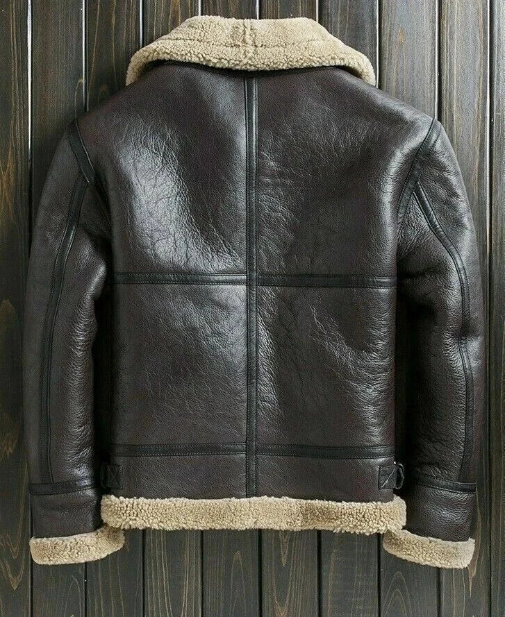 Men’s Real Sheep Leather Jacket – RAF B3 Bomber Pilot Jacket – Choco Brown Color