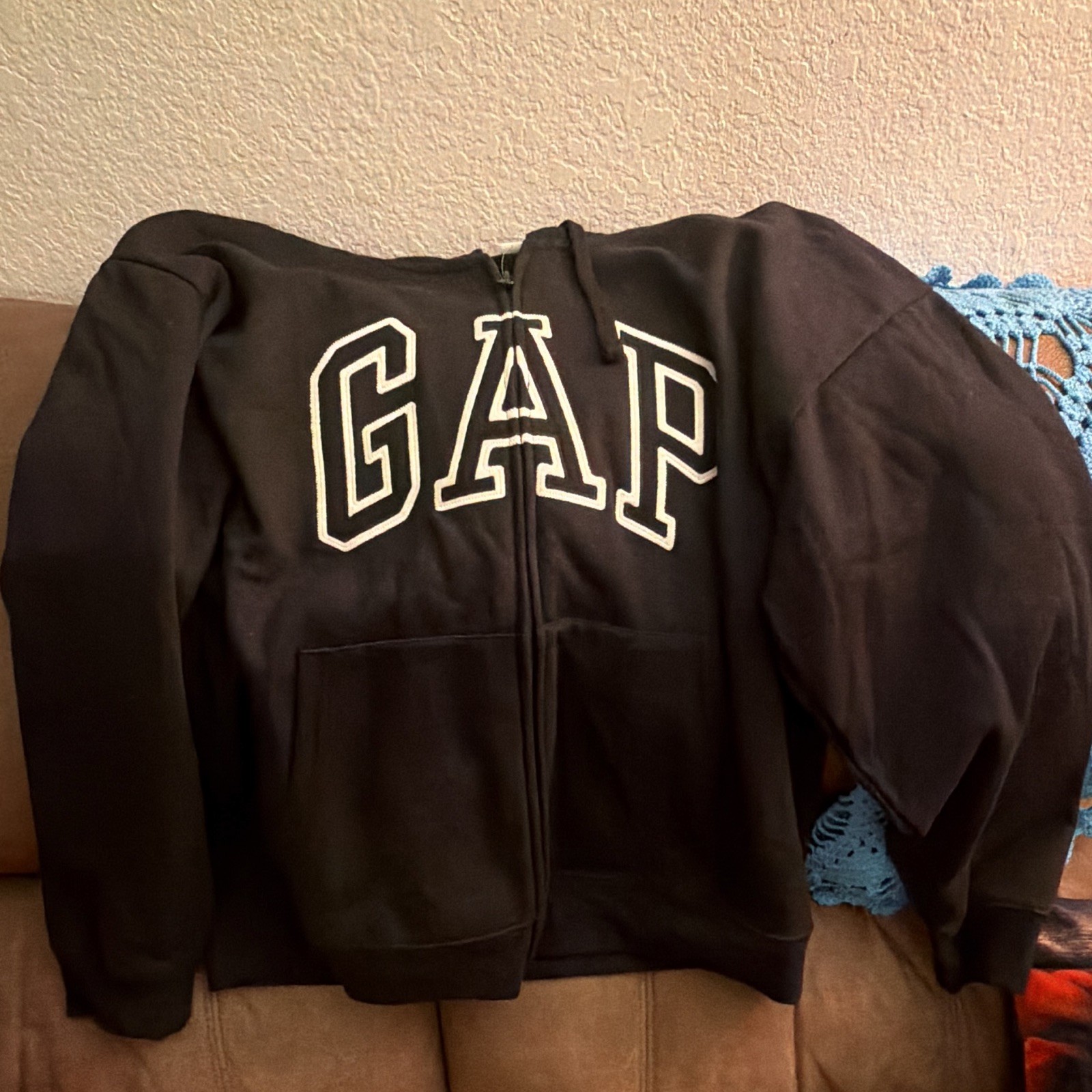 GAP Men’s Black Logo Full Zip Fleece Hoodie w/ Pockets Long Sleeve Size XL