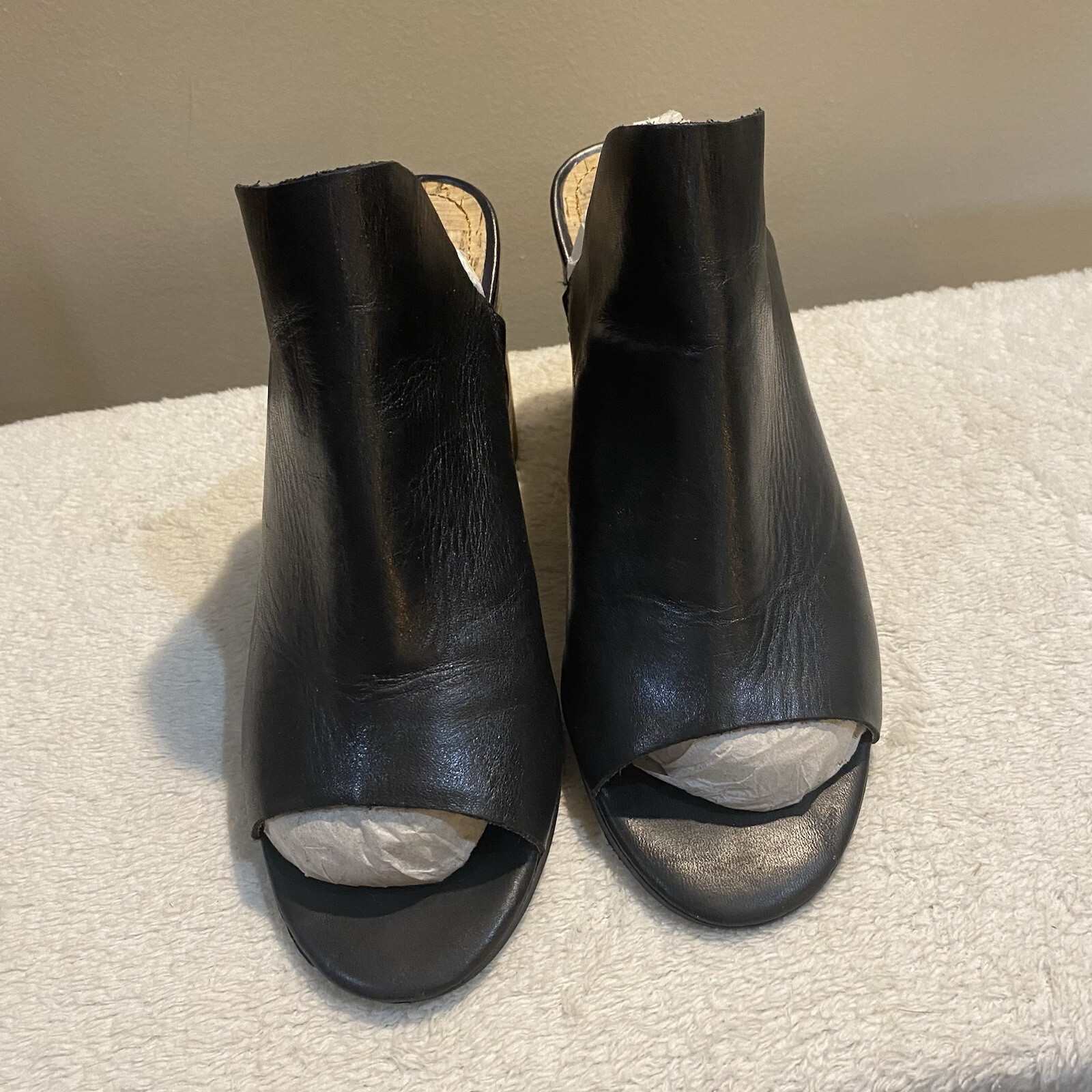 Lucca Lane Leather Mule Womens 9M Round Stacked Heel Black Hilaire Sandal