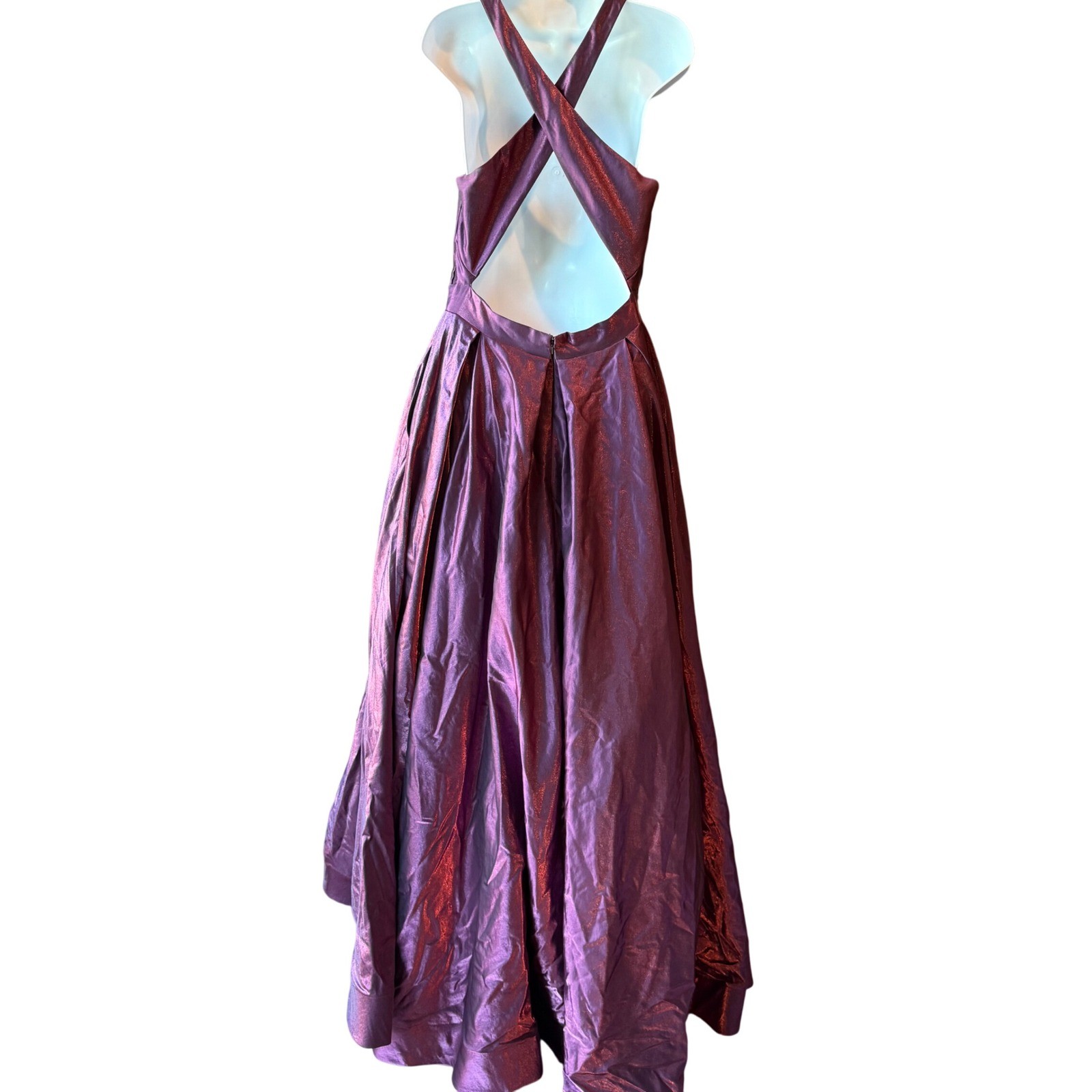 Sherri Hill Metal Plum Spaghetti Strap Backless Ball Gown Prom Dress, Size 12-