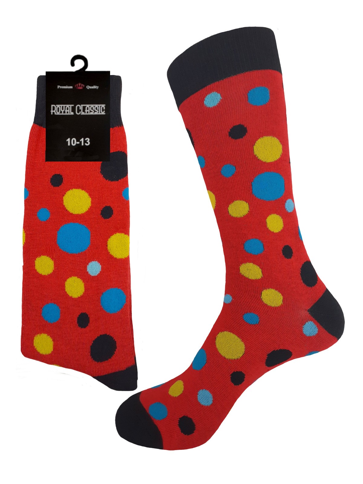 DRESS SOCKS RED BLACK POLKA DOTS COTTON SOCKS 10-13 TRUE TO SIZE