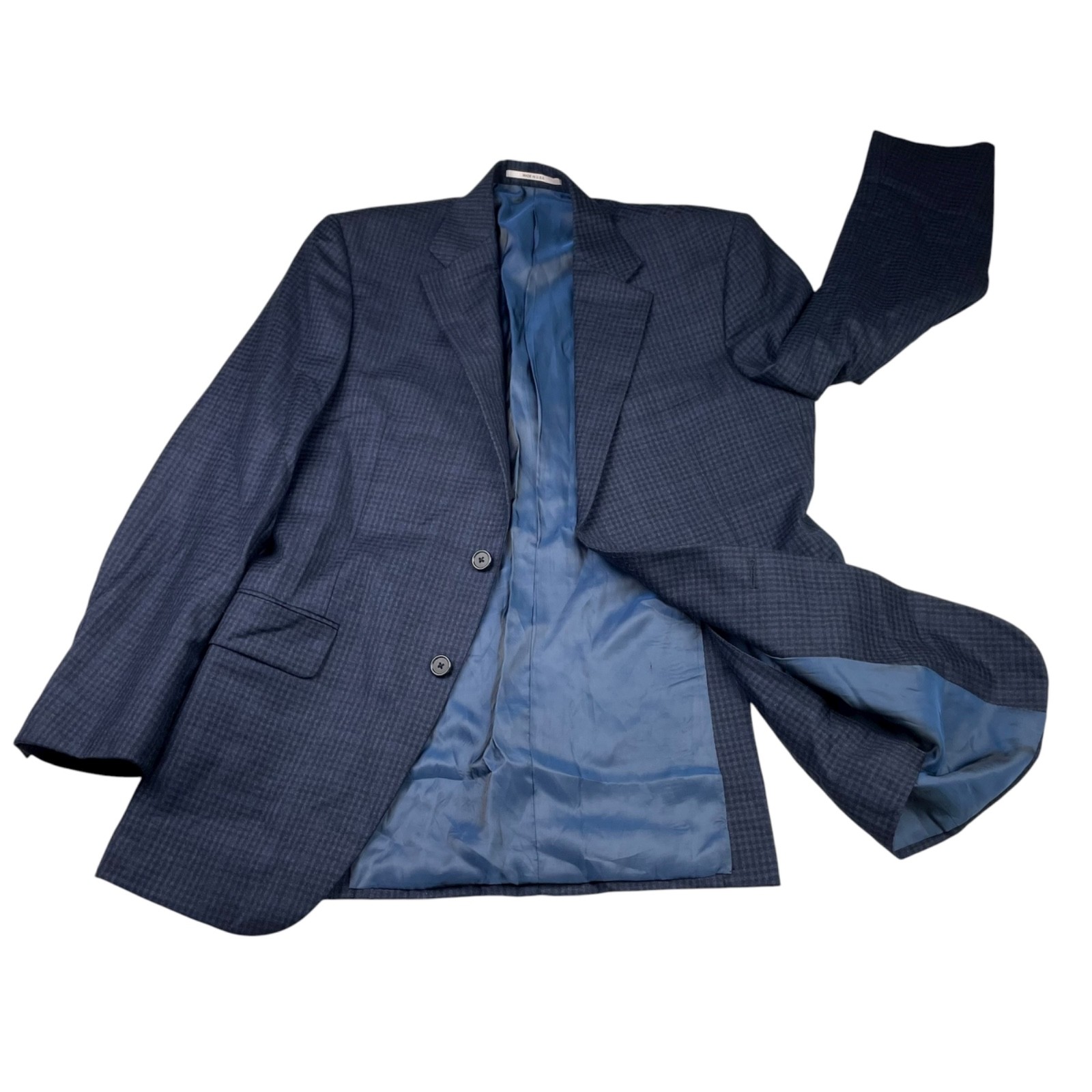 Hickey Freeman Men’s Flannel Wool 2-Button Blazer Blue Check Plaid • USA • 38R
