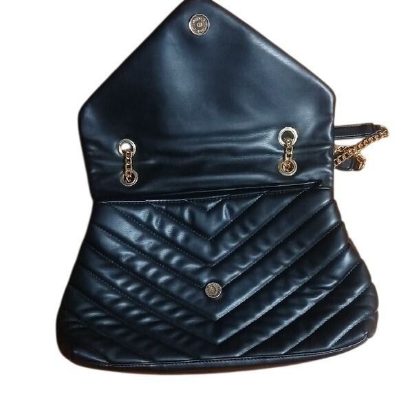 Black Quilted Chevron Shoulder Bag Gold Chain Strap Crossbody Evening Handbag